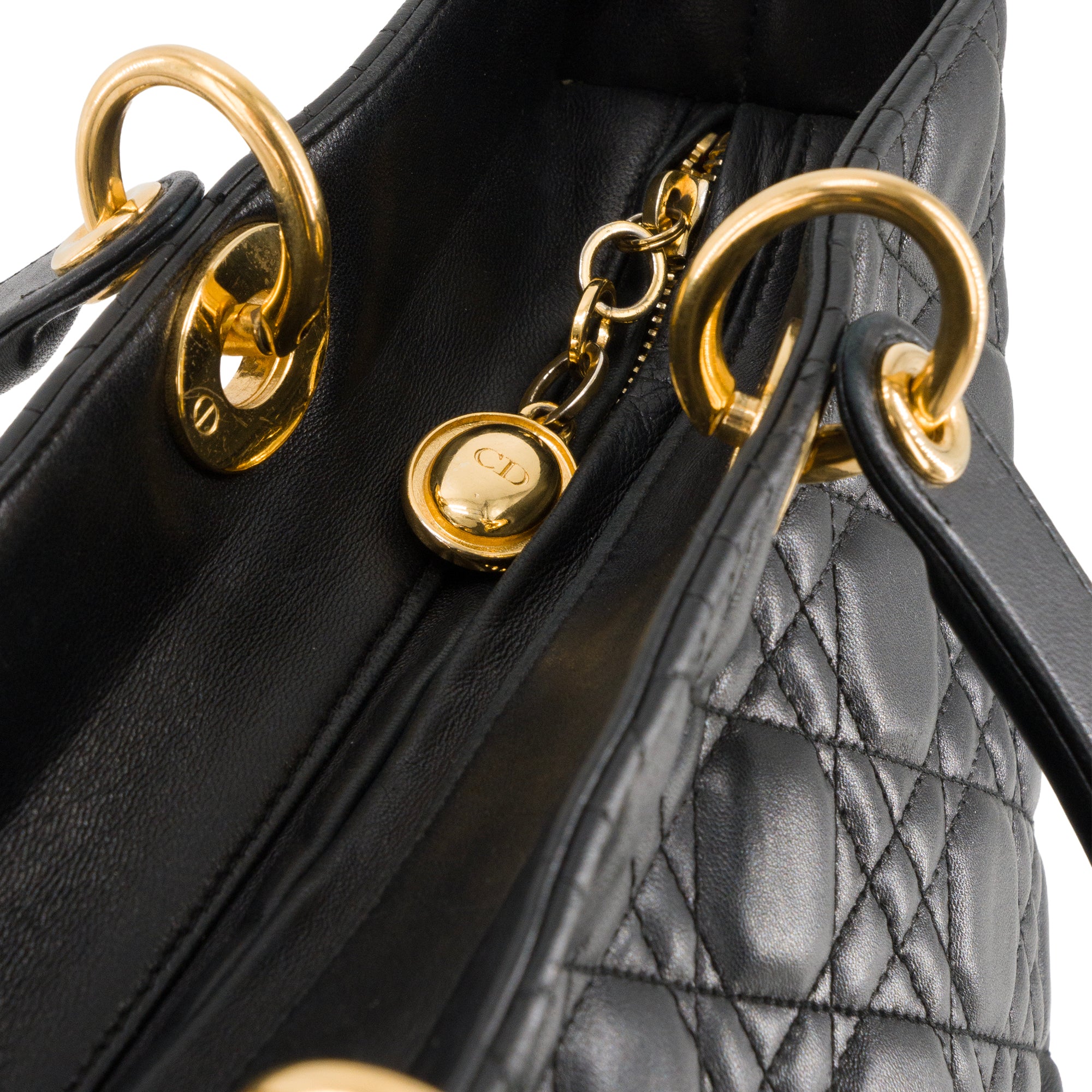 DIOR - Sac à bandoulière Lady Dior large Dior en cuir cannage noir vintage
