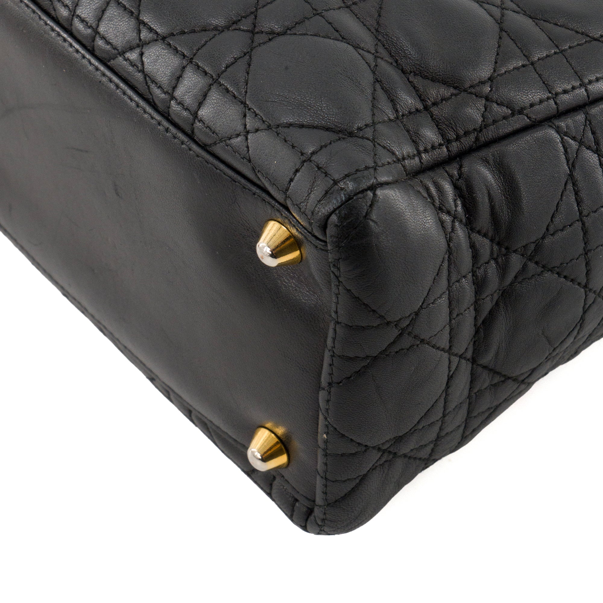 DIOR - Sac à bandoulière Lady Dior large Dior en cuir cannage noir vintage