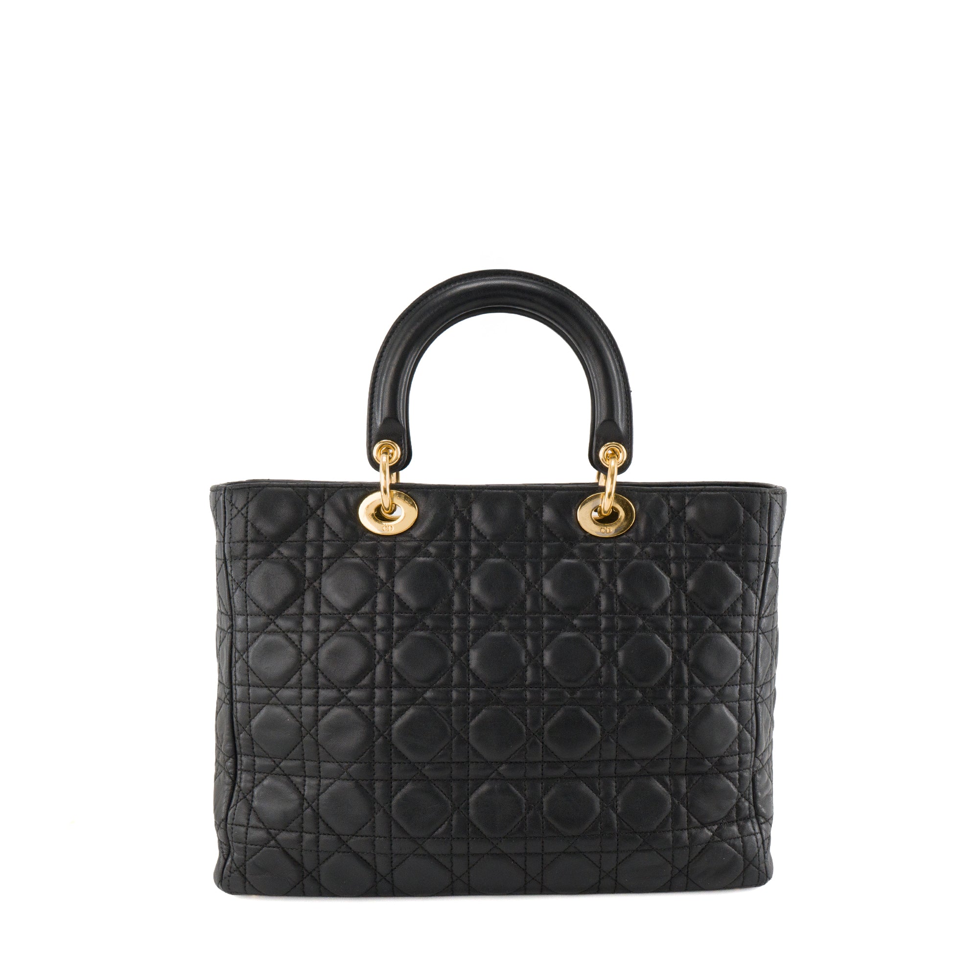 DIOR - Sac à bandoulière Lady Dior large Dior en cuir cannage noir vintage