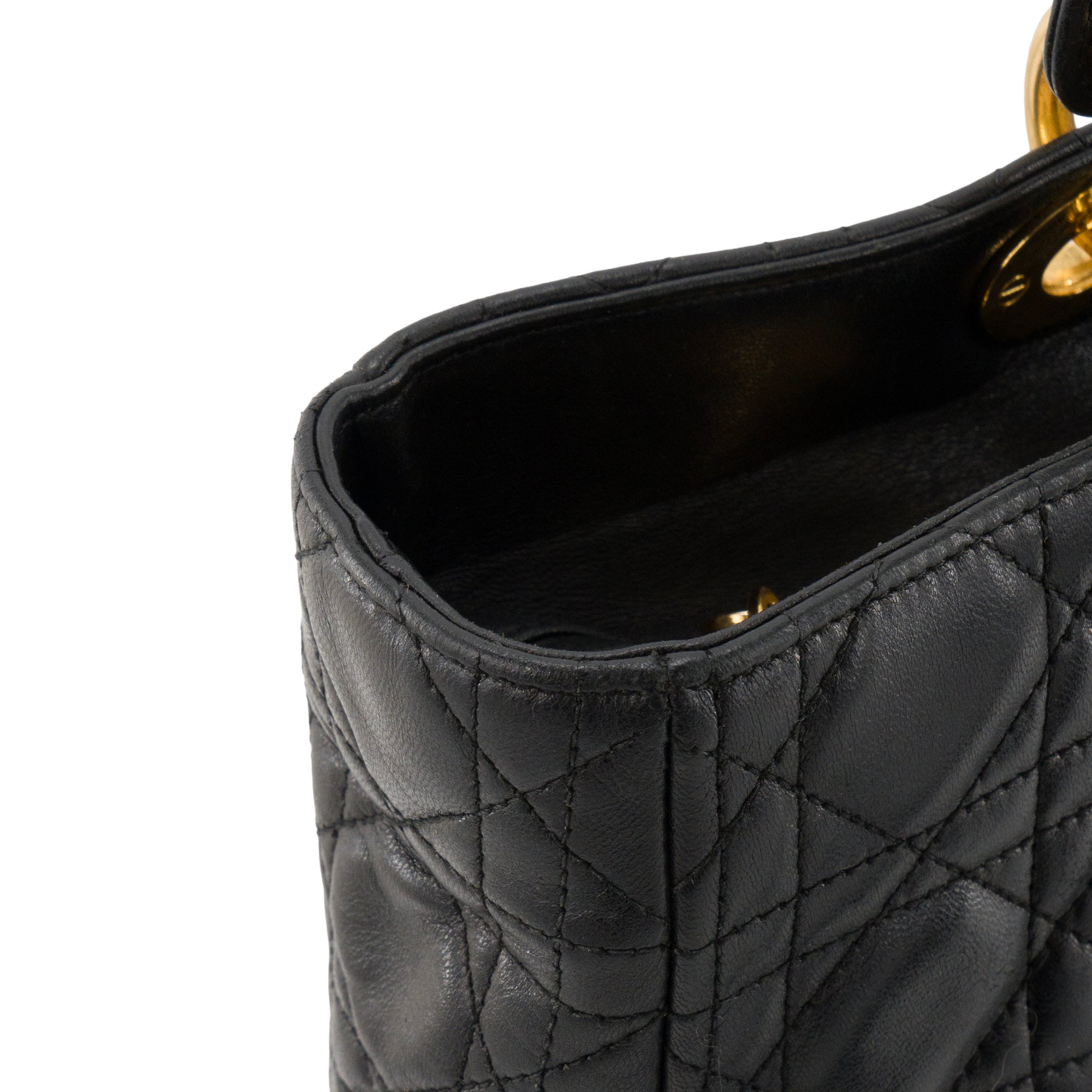 DIOR - Sac à bandoulière Lady Dior large Dior en cuir cannage noir vintage