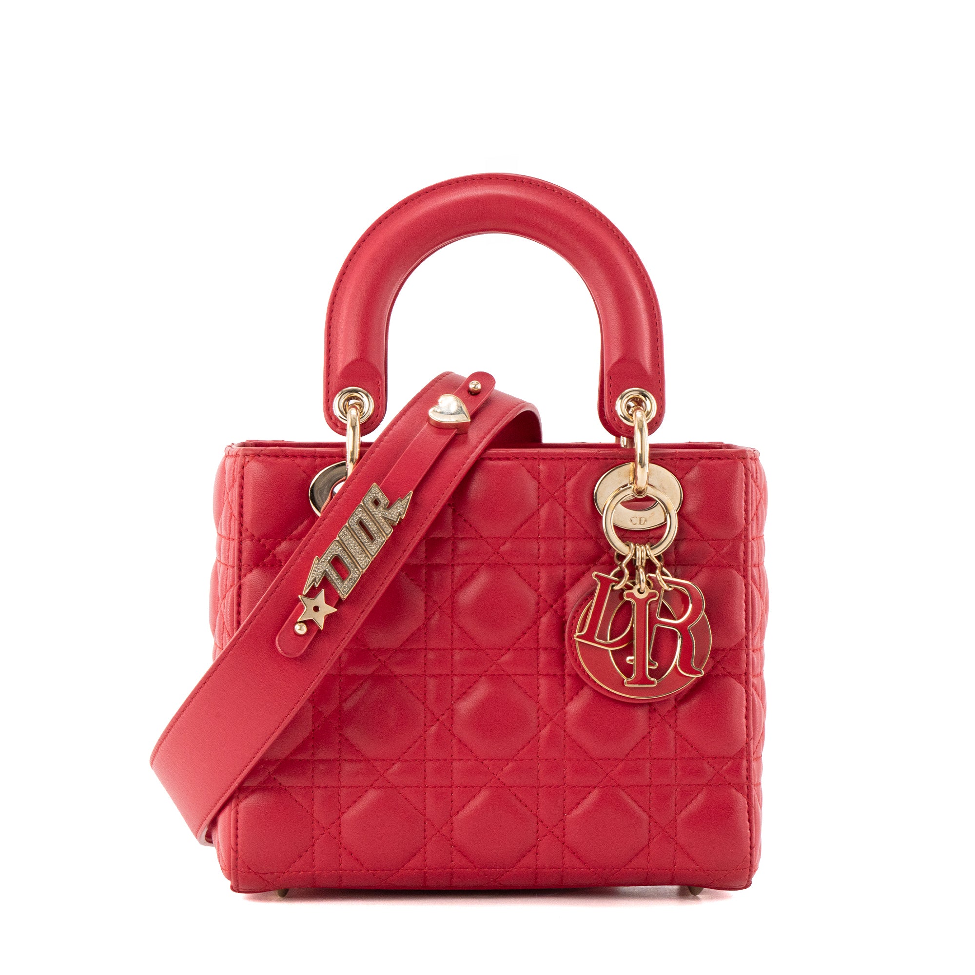 DIOR - Sac à bandoulière Lady Dior My ABCDior small en cuir lisse rouge