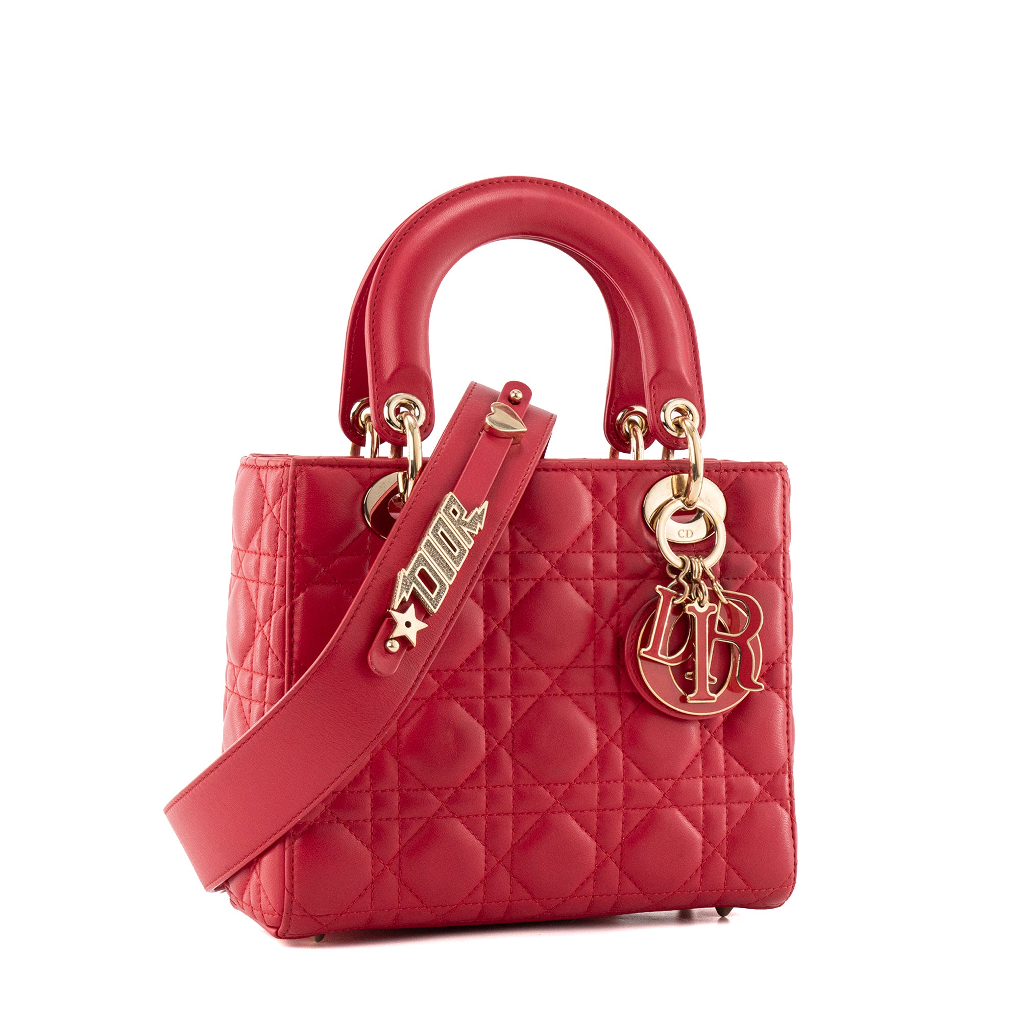 DIOR - Sac à bandoulière Lady Dior My ABCDior small en cuir lisse rouge