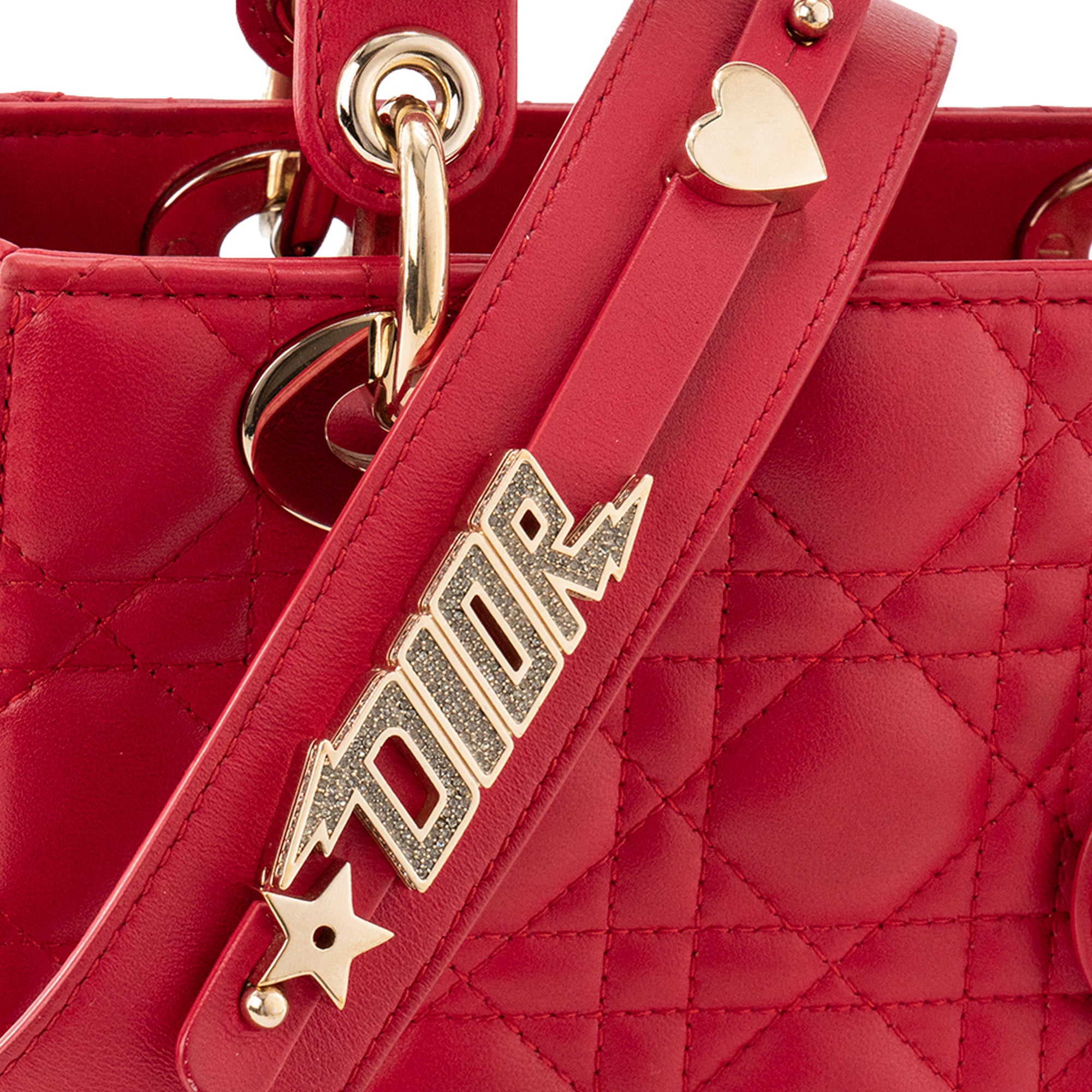 DIOR - Sac à bandoulière Lady Dior My ABCDior small en cuir lisse rouge