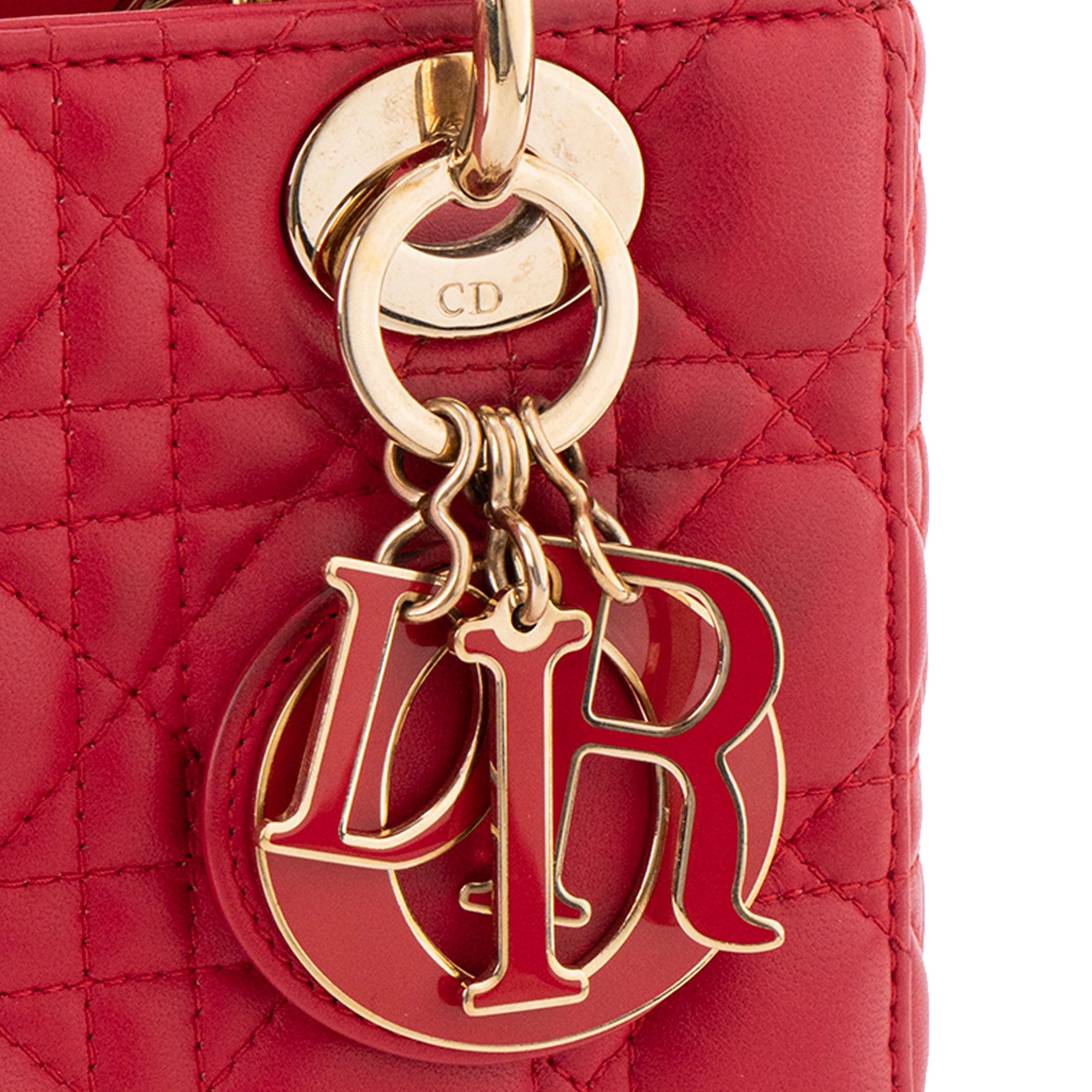 DIOR - Sac à bandoulière Lady Dior My ABCDior small en cuir lisse rouge