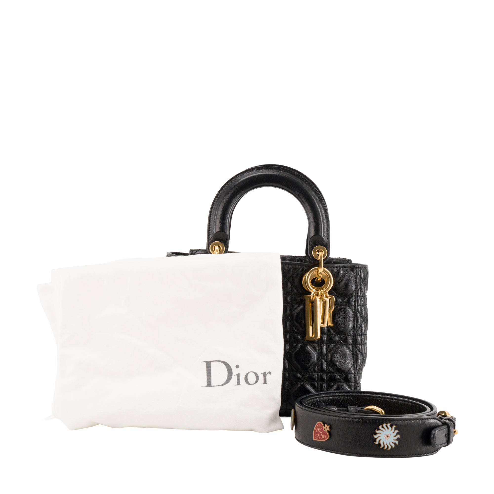 DIOR - Sac à bandoulière Lady Dior small Dior en cuir froissé noir