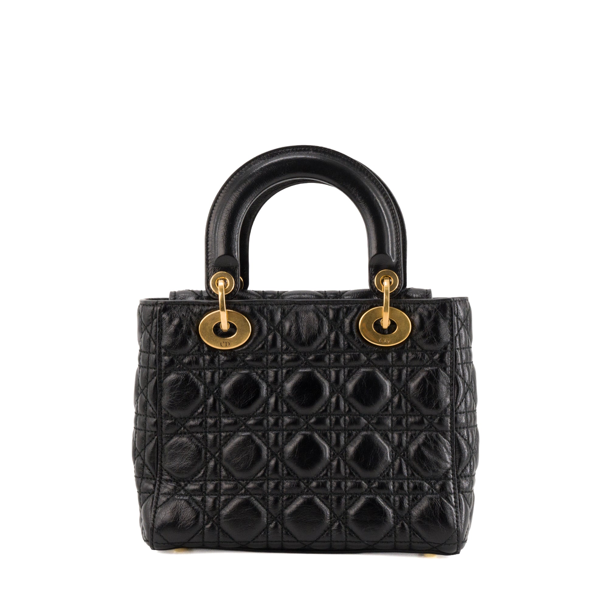DIOR - Sac à bandoulière Lady Dior small Dior en cuir froissé noir