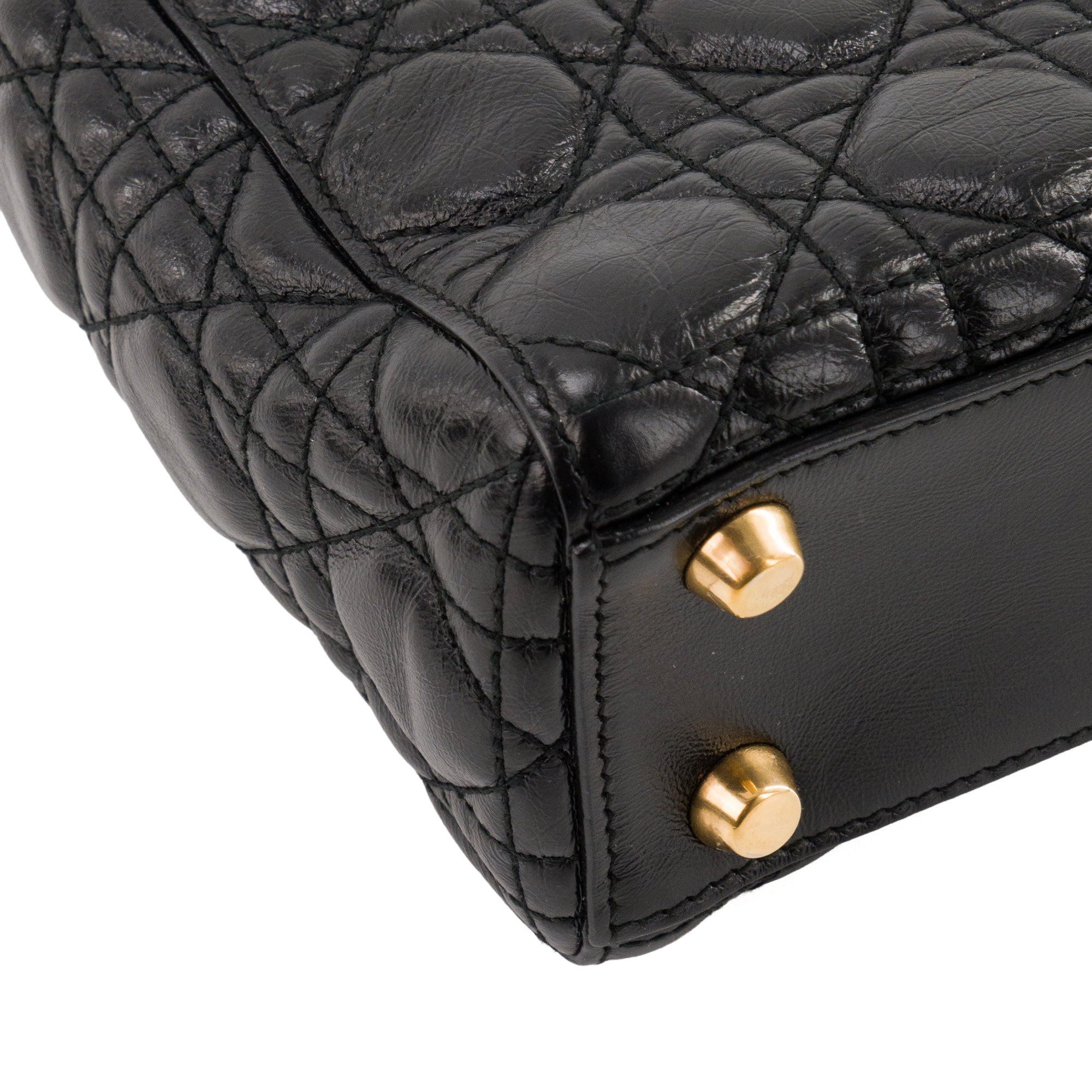 DIOR - Sac à bandoulière Lady Dior small Dior en cuir froissé noir