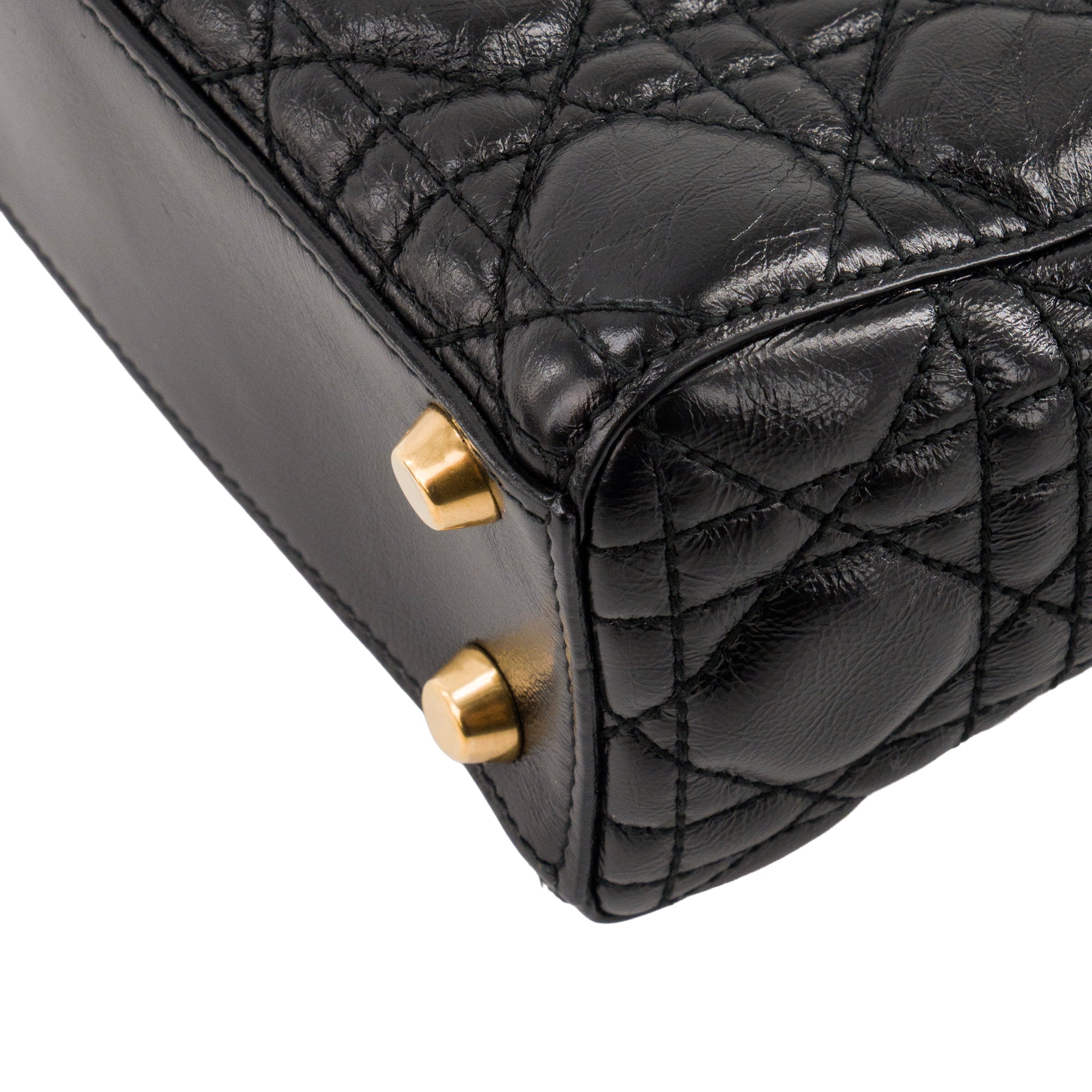 DIOR - Sac à bandoulière Lady Dior small Dior en cuir froissé noir