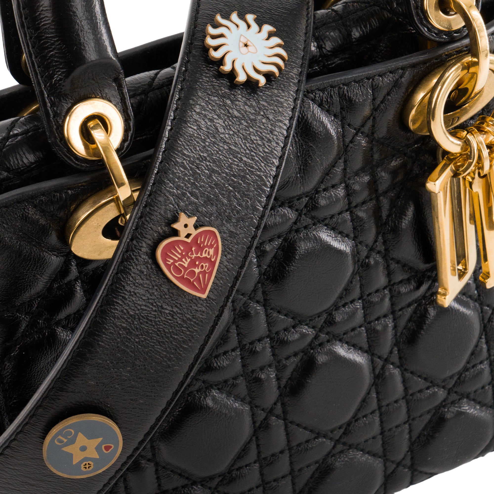 DIOR - Sac à bandoulière Lady Dior small Dior en cuir froissé noir