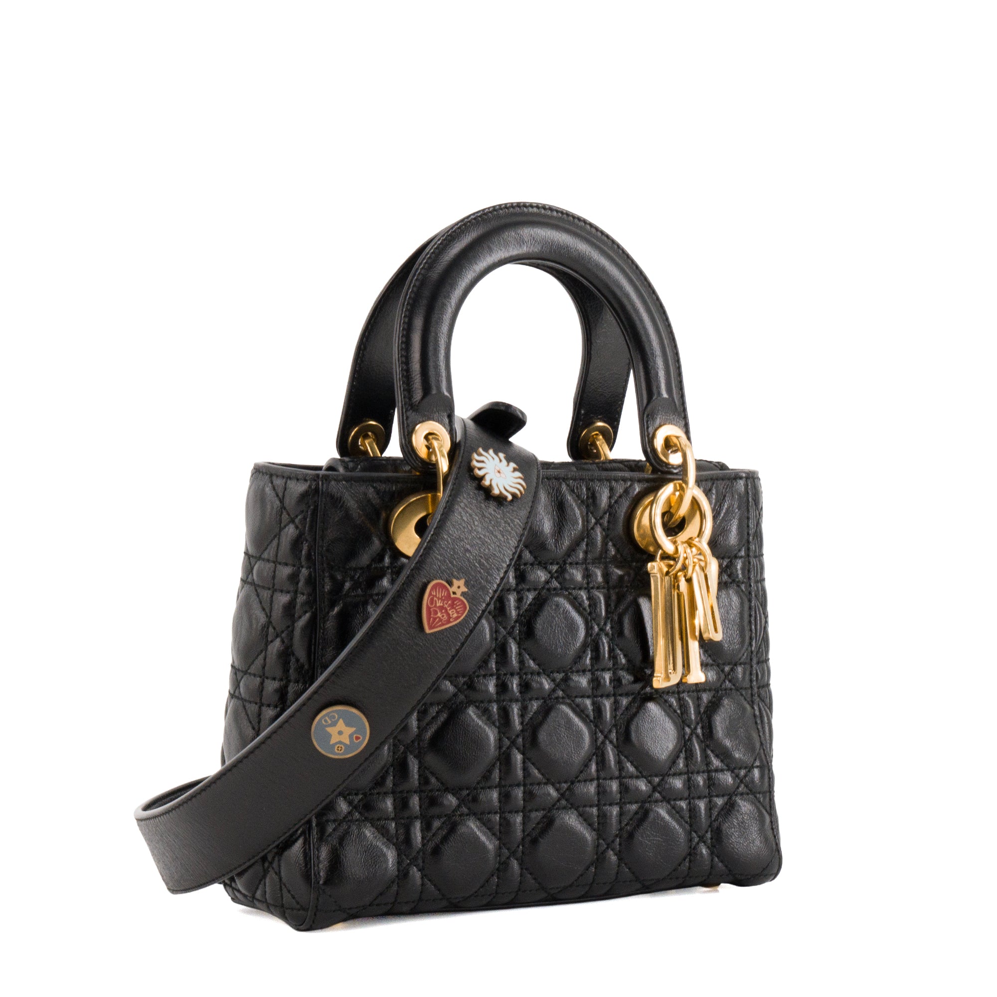 DIOR - Sac à bandoulière Lady Dior small Dior en cuir froissé noir