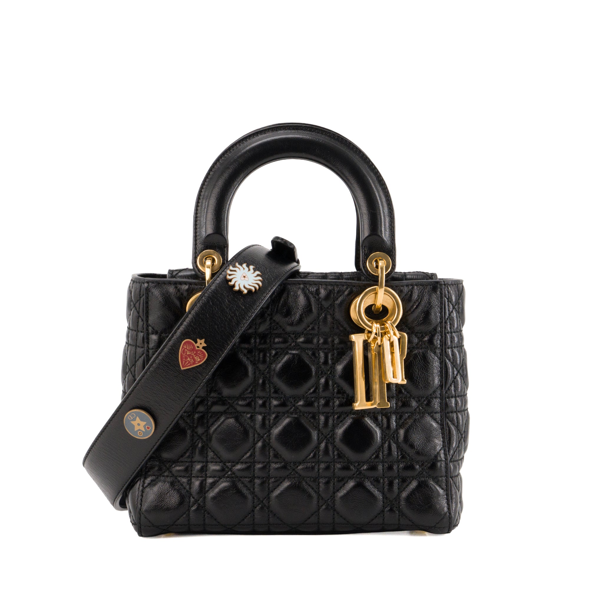 DIOR - Sac à bandoulière Lady Dior small Dior en cuir froissé noir