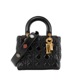 DIOR - Sac à bandoulière Lady Dior small Dior en cuir froissé noir