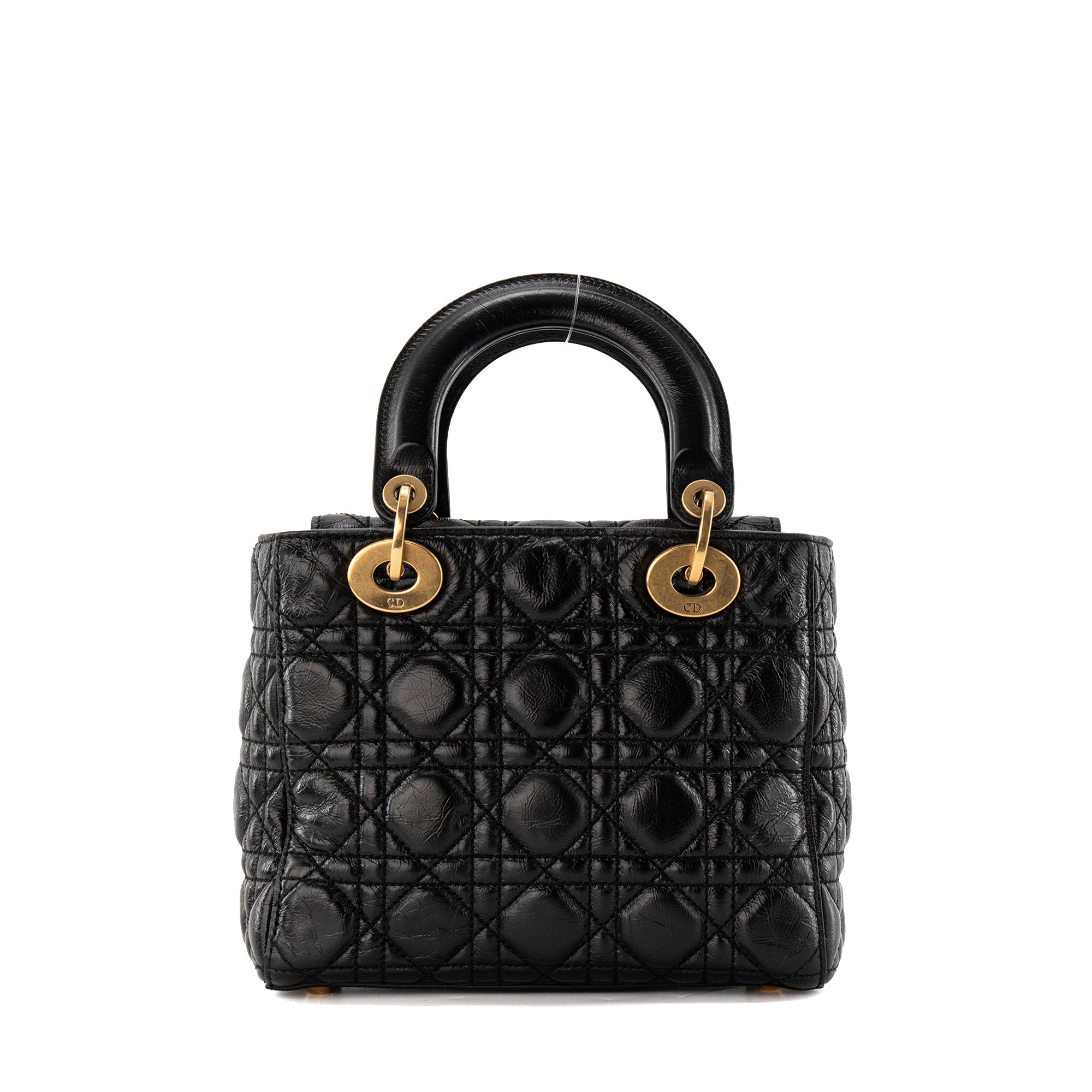 DIOR - Sac à bandoulière Lady Dior Small Dior en cuir froissé noir