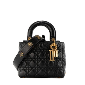 DIOR - Sac à bandoulière Lady Dior Small Dior en cuir froissé noir