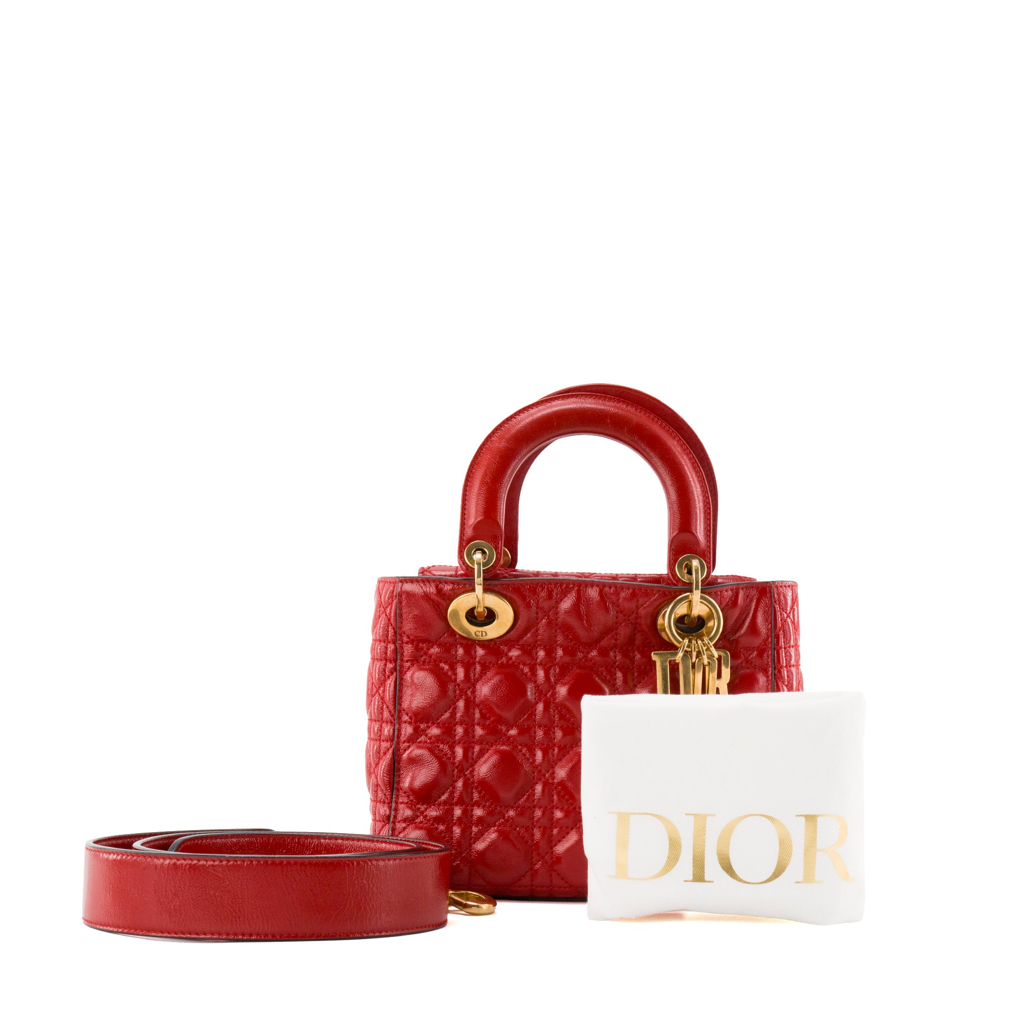 DIOR - Sac à bandoulière Lady Dior Small Dior en cuir froissé rouge