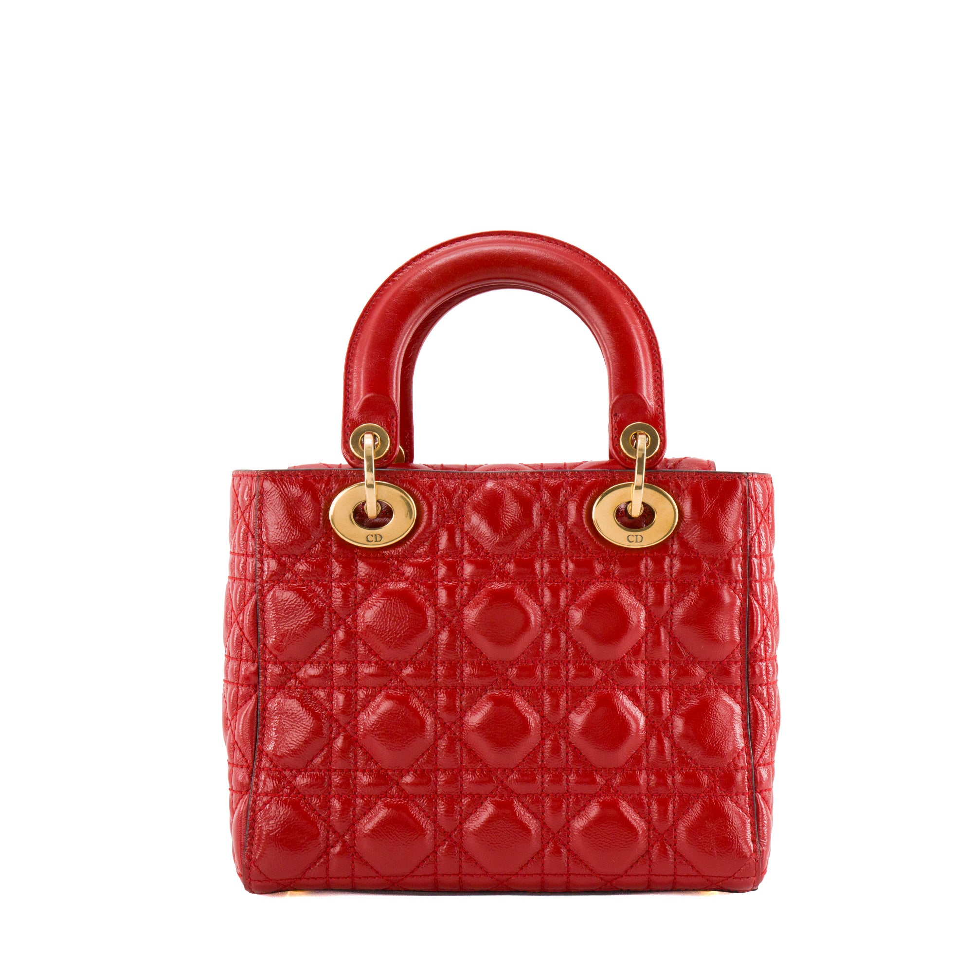 DIOR - Sac à bandoulière Lady Dior Small Dior en cuir froissé rouge