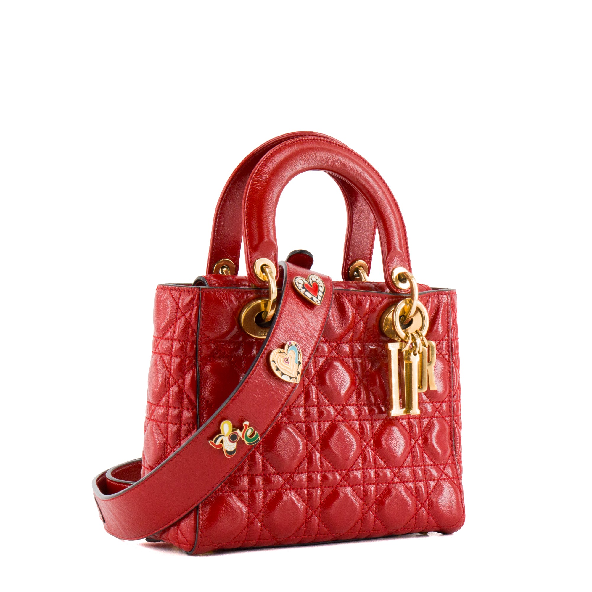 DIOR - Sac à bandoulière Lady Dior Small Dior en cuir froissé rouge