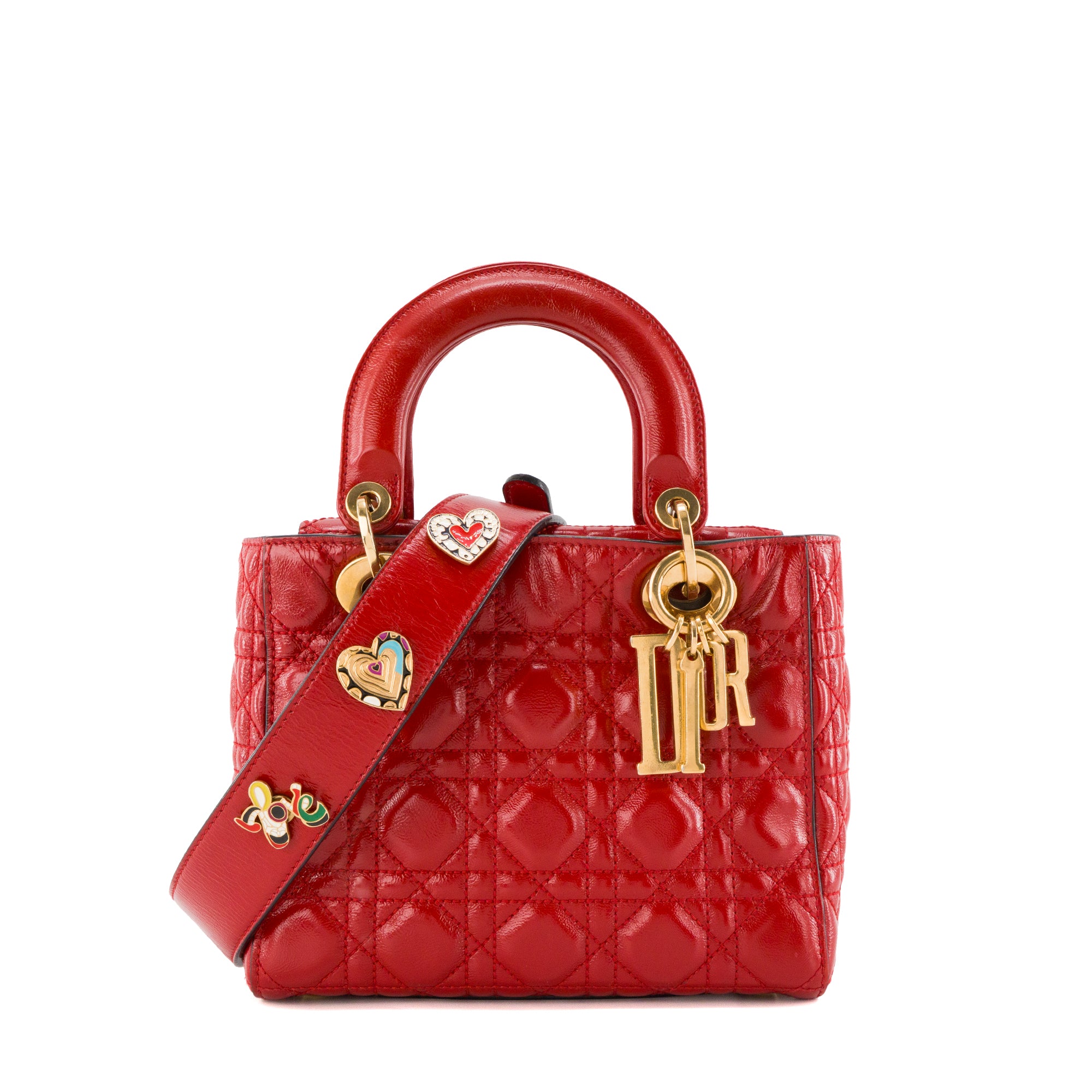 DIOR - Sac à bandoulière Lady Dior Small Dior en cuir froissé rouge