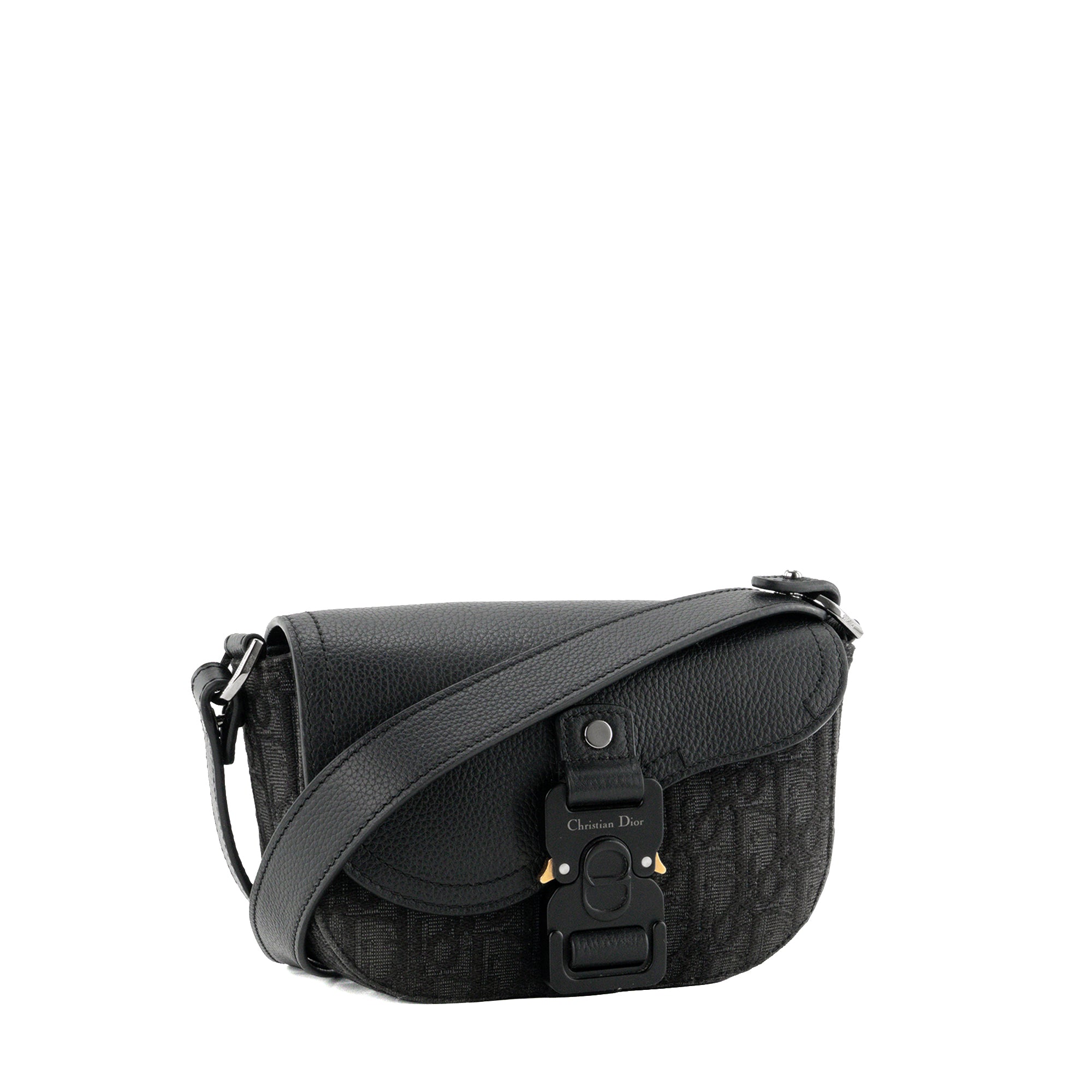 DIOR - Sac à bandoulière Messenger Saddle Dior en toile jacquard Dior Oblique et cuir grainé noir