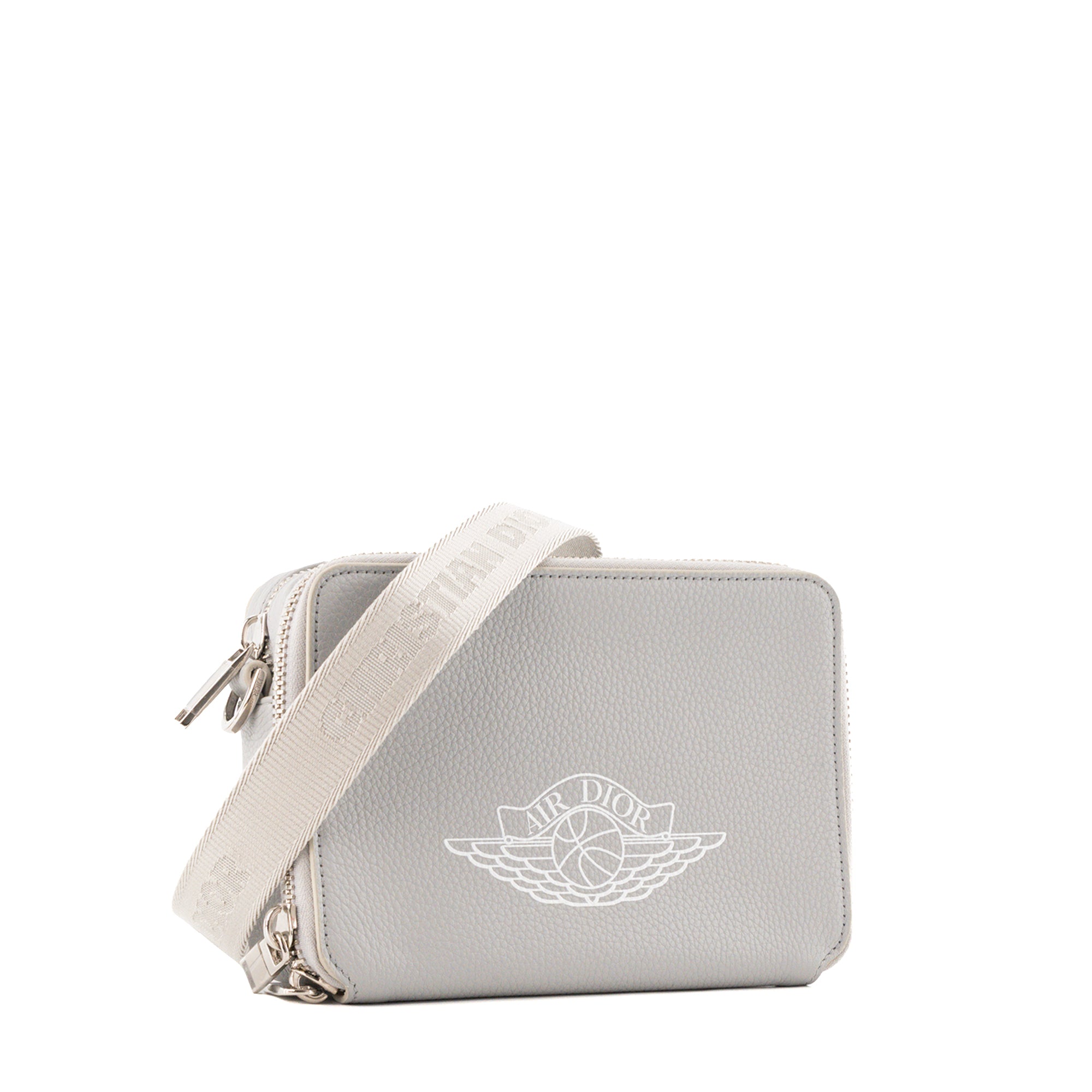 DIOR - Limited Edition Dior Jordan Wings x Dior Messenger Shoulder Bag in Grey Grained Leather