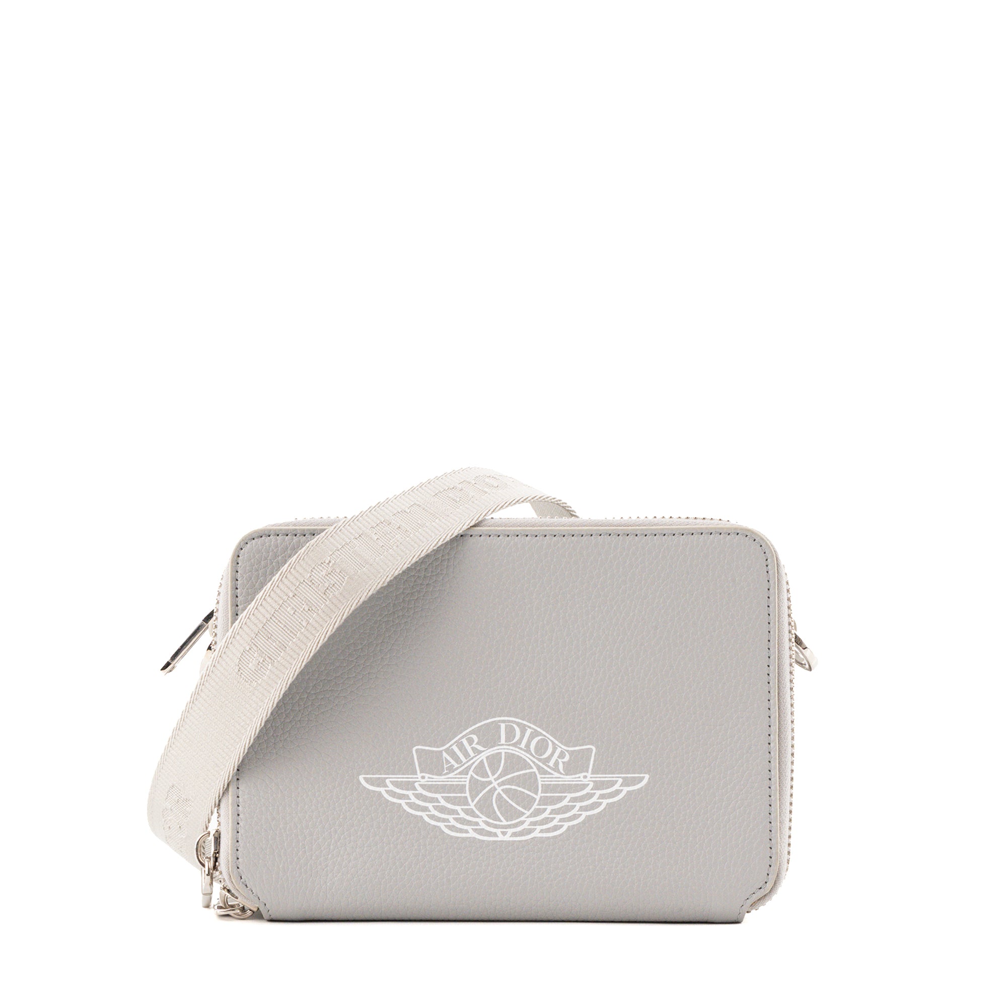 DIOR - Limited Edition Dior Jordan Wings x Dior Messenger Shoulder Bag in Grey Grained Leather