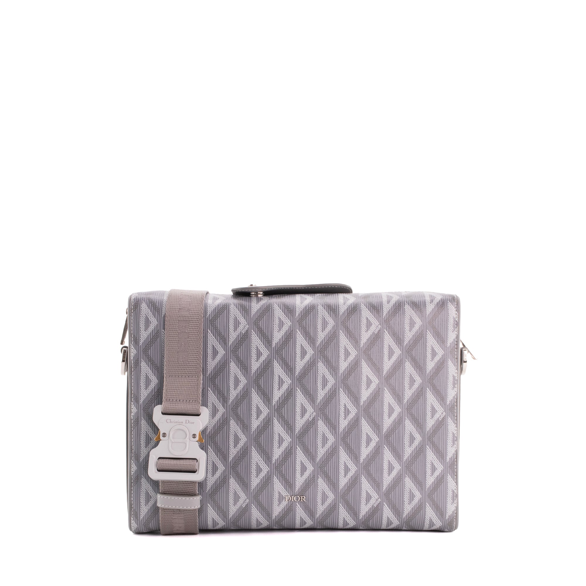DIOR - Sac à bandoulière Messenger Lingot CD Diamond Dior en toile enduite grise et blanche