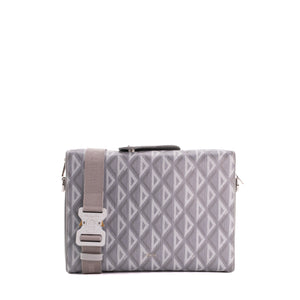 DIOR - Sac à bandoulière Messenger Lingot CD Diamond Dior en toile enduite grise et blanche