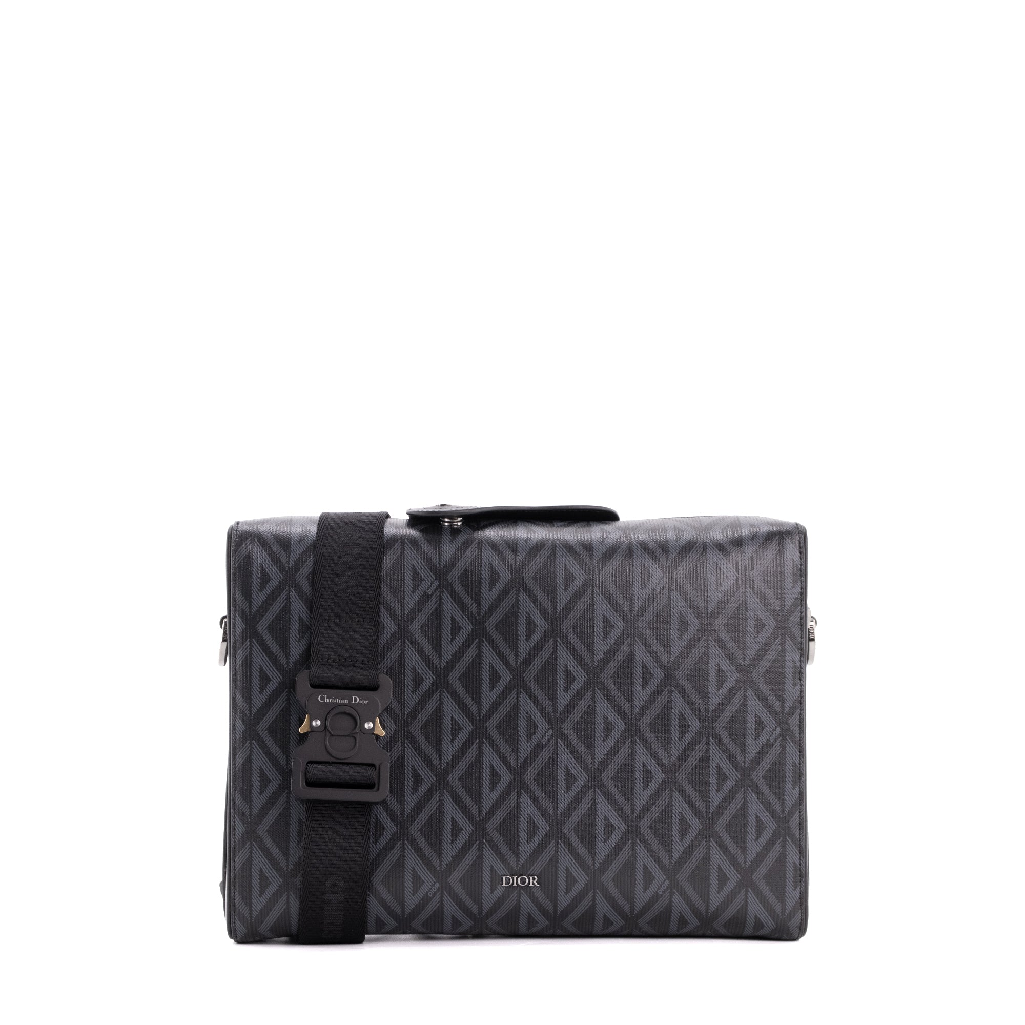DIOR - Sac à bandoulière Messenger Lingot CD Diamond Dior en toile enduite noire et grise