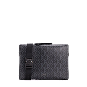 DIOR - Sac à bandoulière Messenger Lingot CD Diamond Dior en toile enduite noire et grise