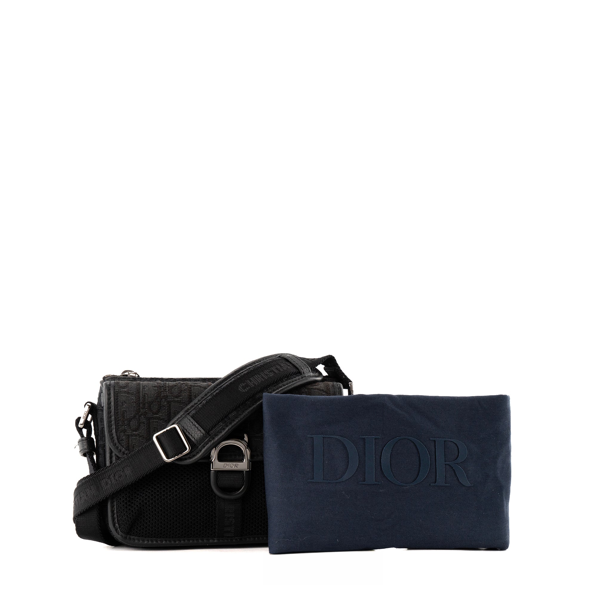 DIOR - Sac à bandoulière Messenger Pouch Dior en toile jacquard Dior Oblique noir
