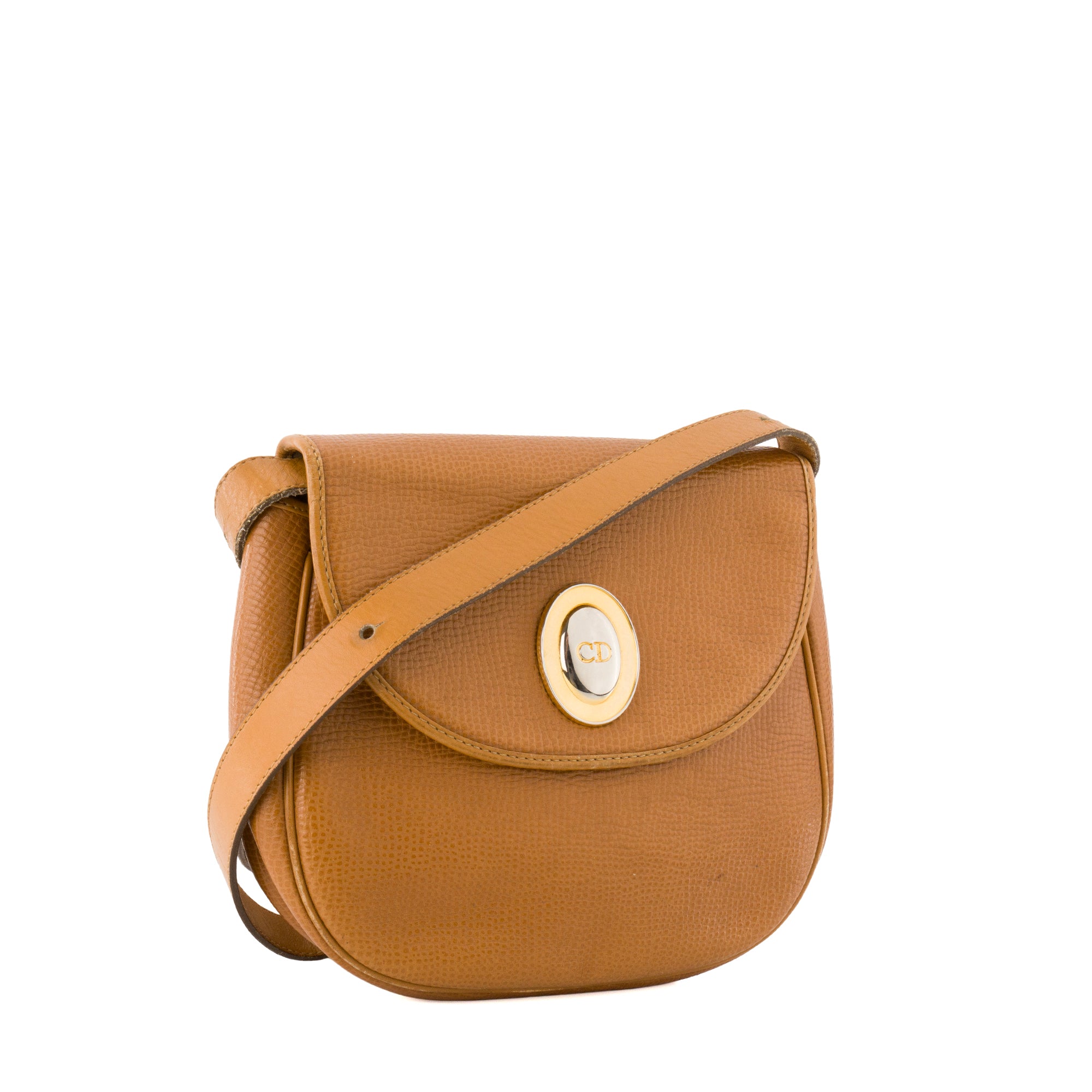 DIOR - Sac à bandoulière Minaudière Dior en cuir grainé marron vintage