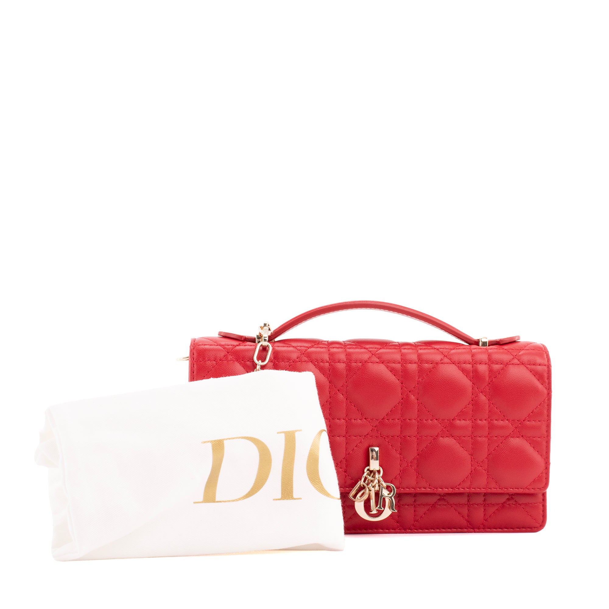 DIOR - Sac à bandoulière My Mini Dior en cuir cannage rouge cerise