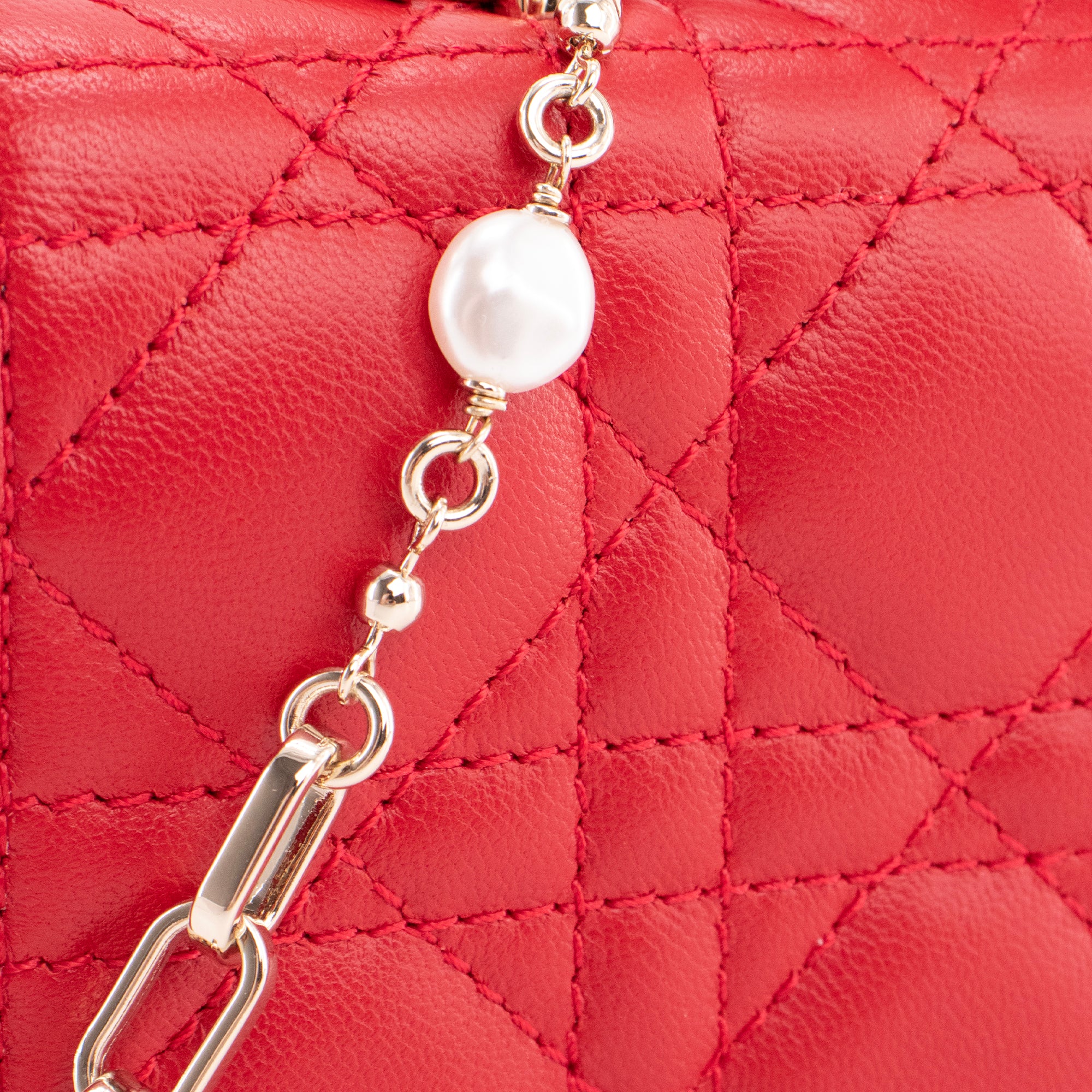 DIOR - Sac à bandoulière My Mini Dior en cuir cannage rouge cerise
