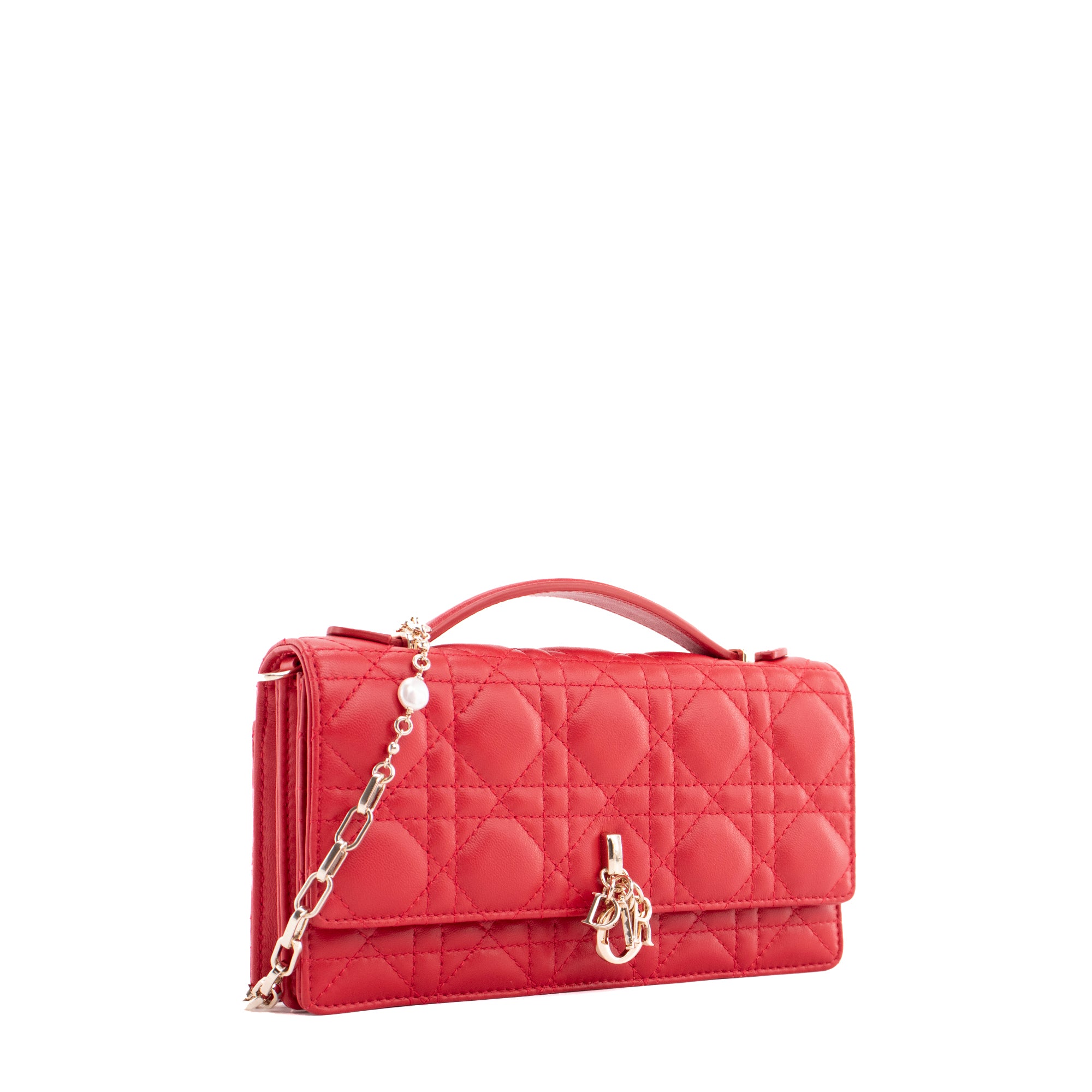 DIOR - Sac à bandoulière My Mini Dior en cuir cannage rouge cerise