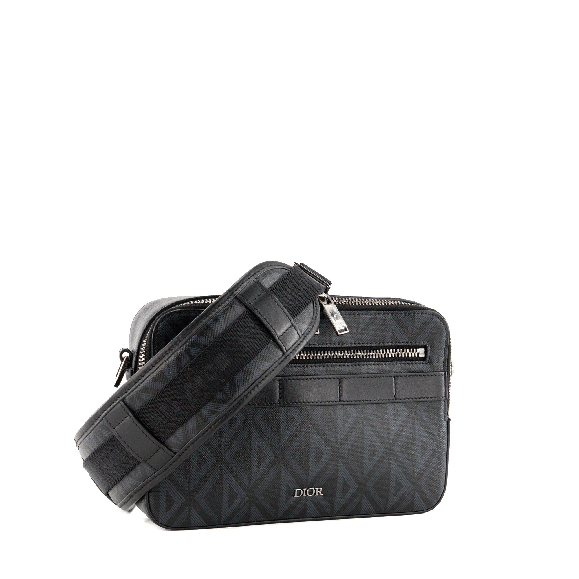 DIOR - Sac à bandoulière Safari Diamond Dior en toile enduite noire et grise