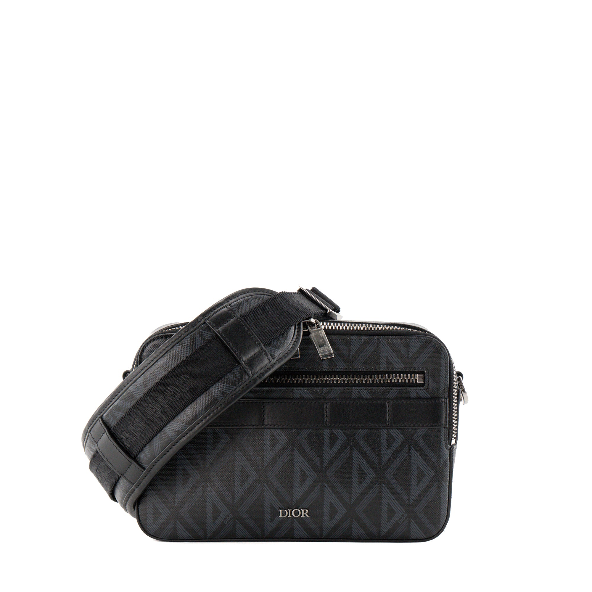 DIOR - Sac à bandoulière Safari Diamond Dior en toile enduite noire et grise