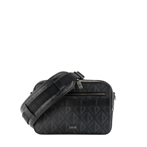 DIOR - Sac à bandoulière Safari Diamond Dior en toile enduite noire et grise