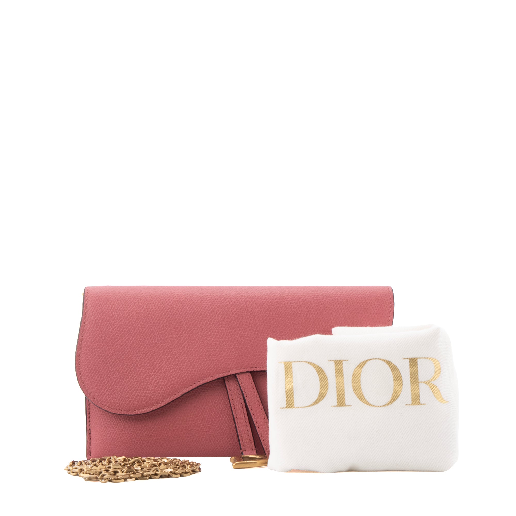 DIOR - Sac à bandoulière Wallet On Chain Saddle Dior en cuir grainé rose