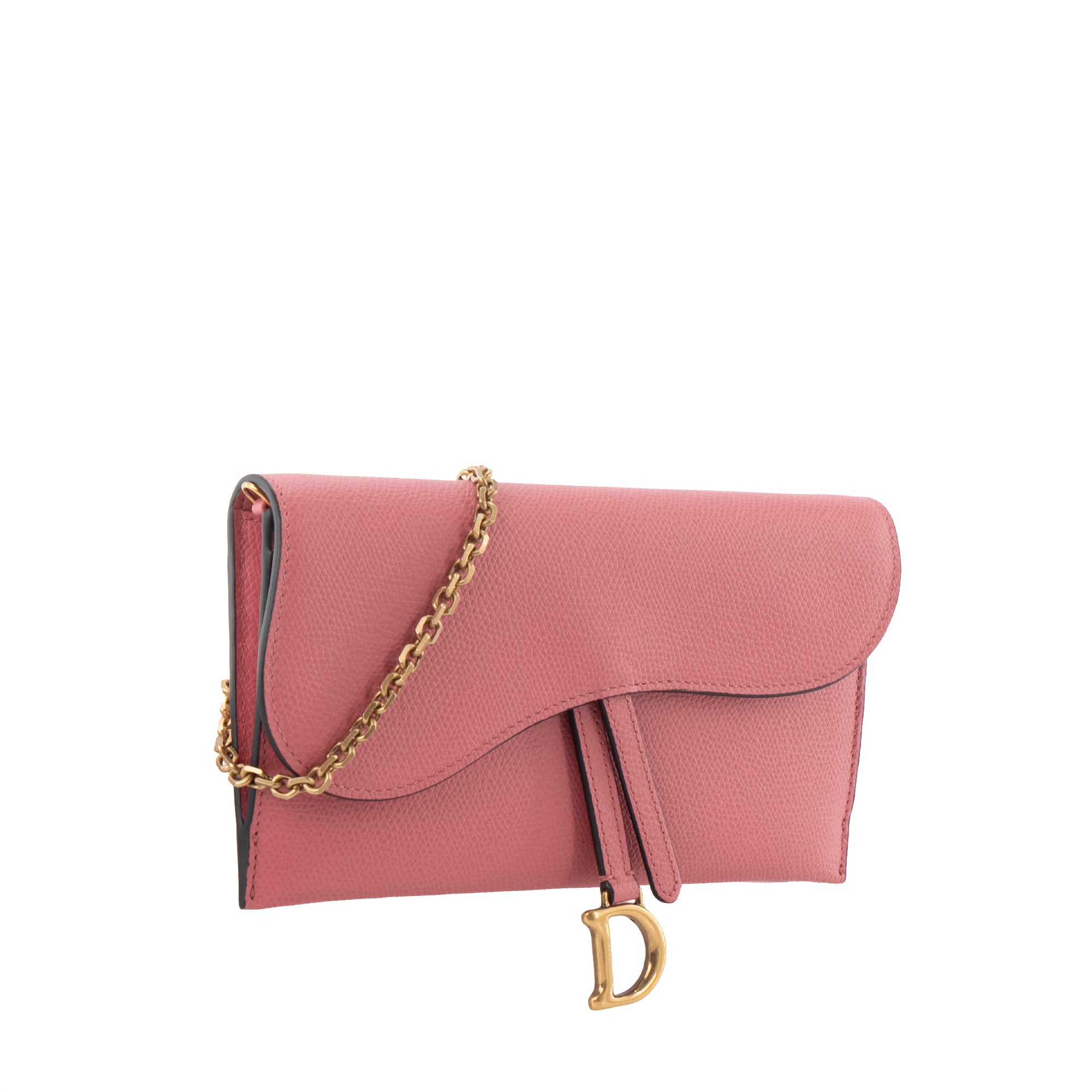 DIOR - Sac à bandoulière Wallet On Chain Saddle Dior en cuir grainé rose