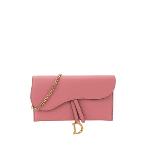 DIOR - Sac à bandoulière Wallet On Chain Saddle Dior en cuir grainé rose