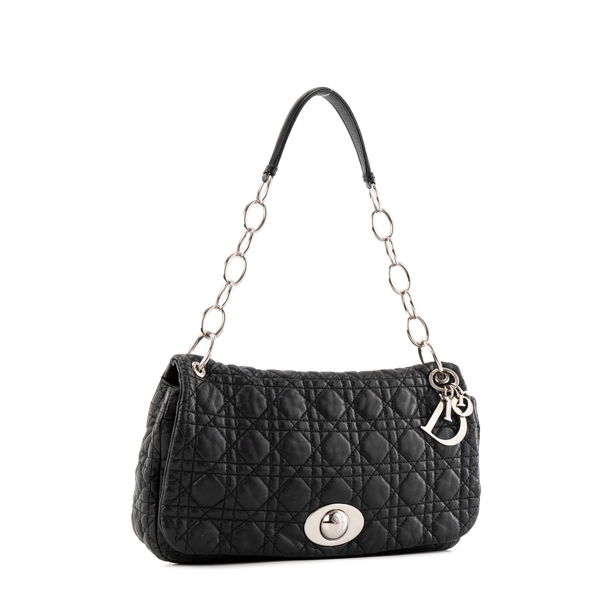 DIOR - Sac à épaule Rendez-vous Dior en cuir cannage noir vintage