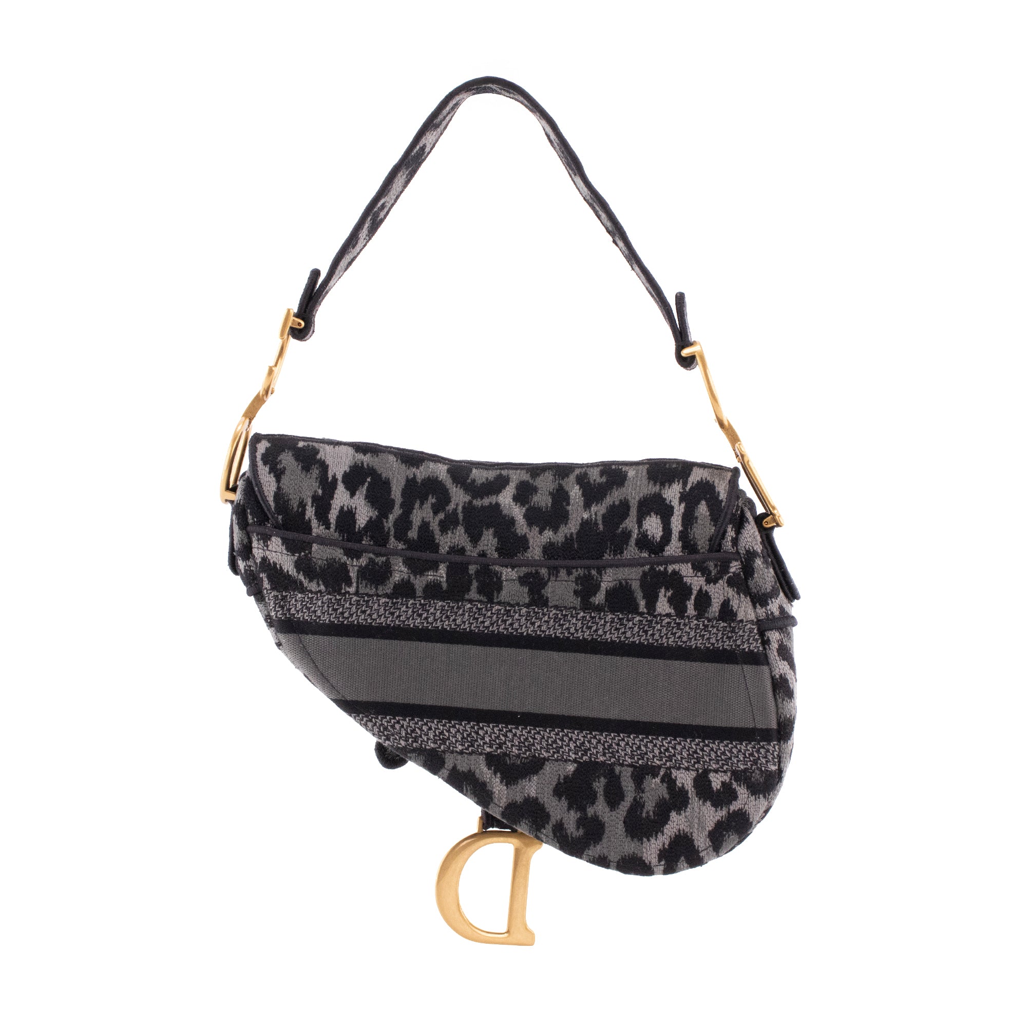 DIOR - Sac à épaule Saddle Dior en toile grise léopard édition limitée