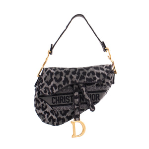 DIOR - Sac à épaule Saddle Dior en toile grise léopard édition limitée