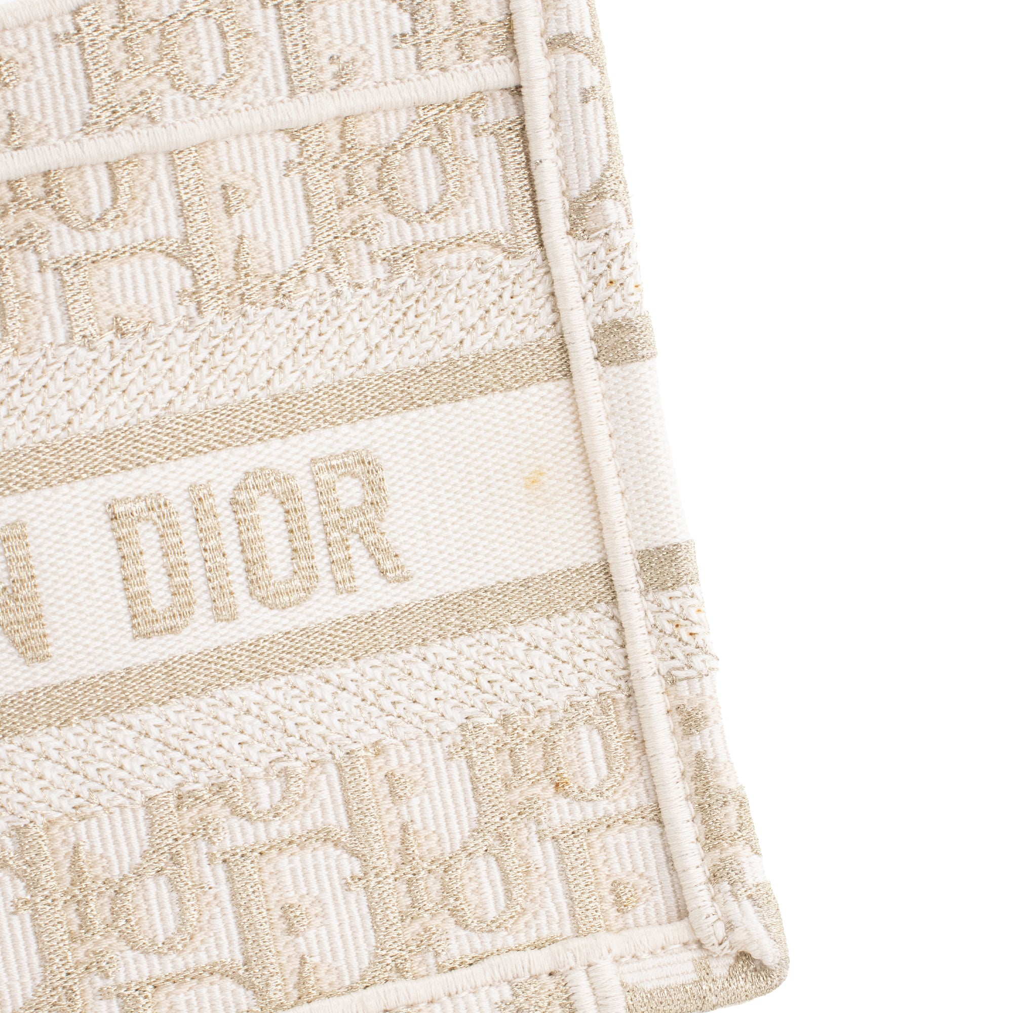 DIOR - Sac à main Book Tote Mini Dior en toile de jouy dorée et blanche