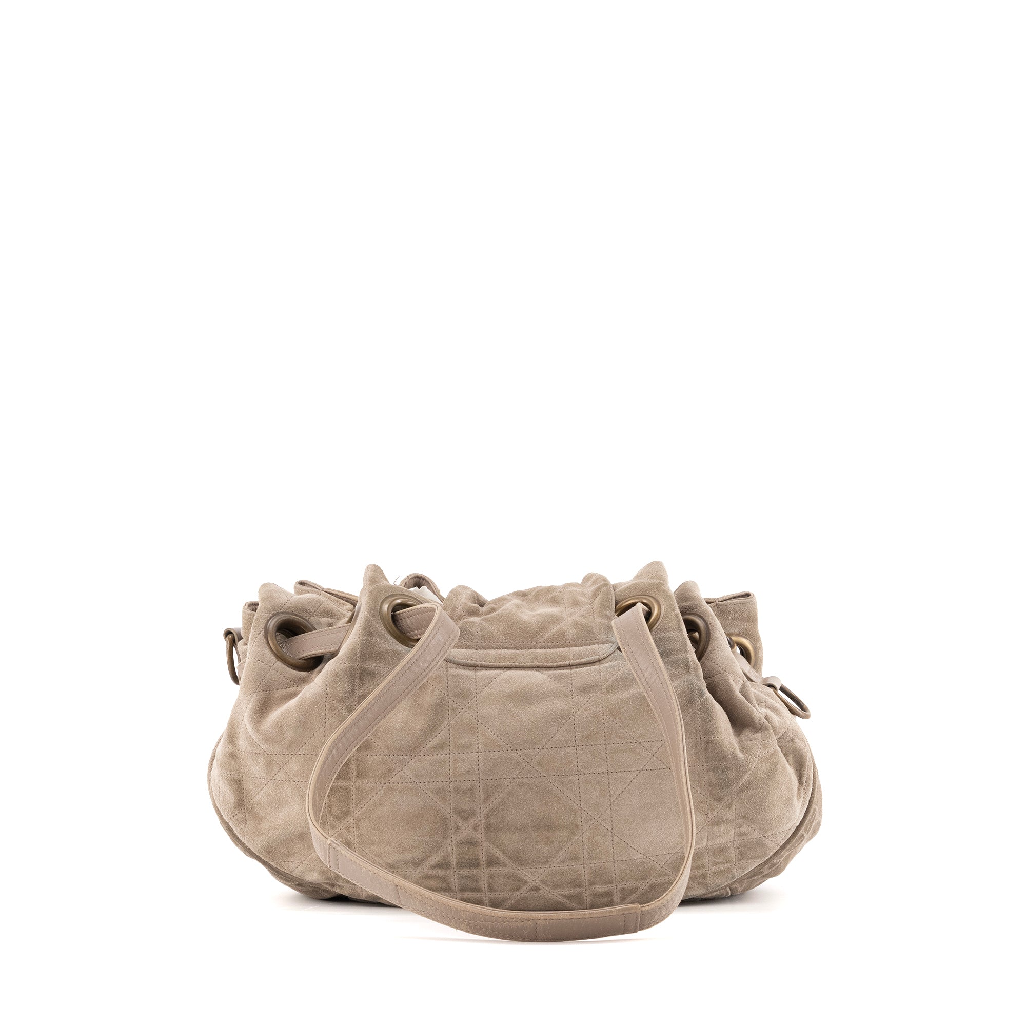 DIOR - Sac à main Drawstring Dior en daim gris vintage