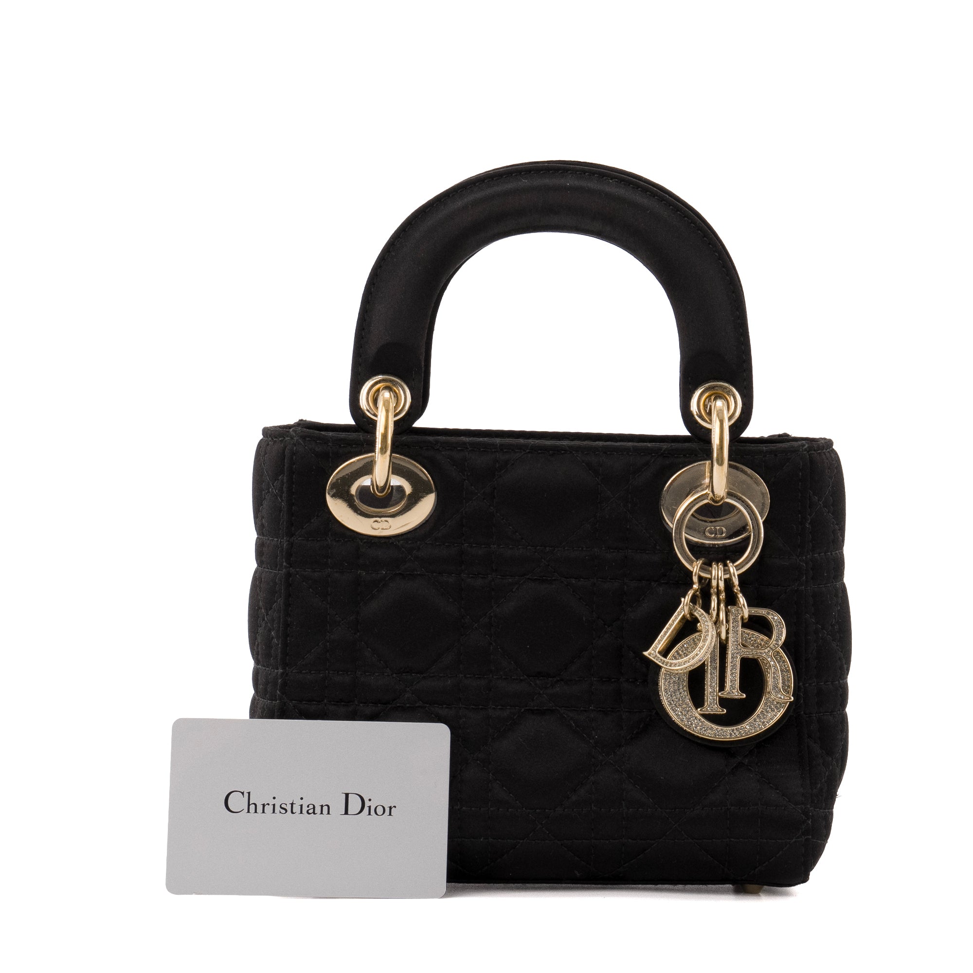 DIOR - Sac à main Lady Dior Christal mini Dior en satin noir