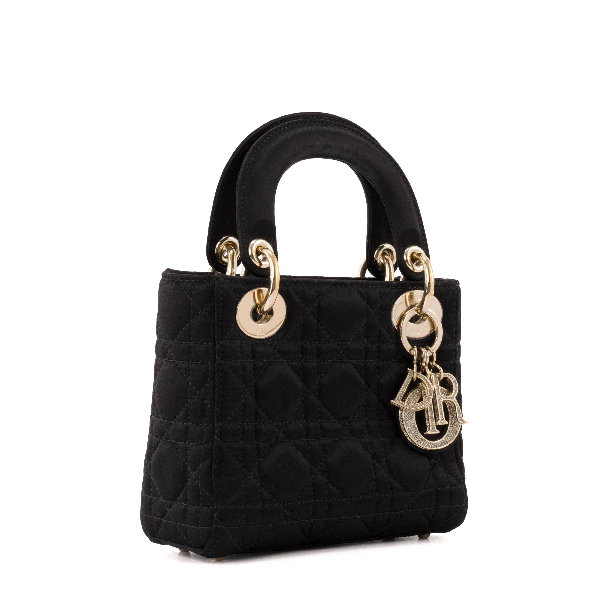 DIOR - Sac à main Lady Dior Christal mini Dior en satin noir