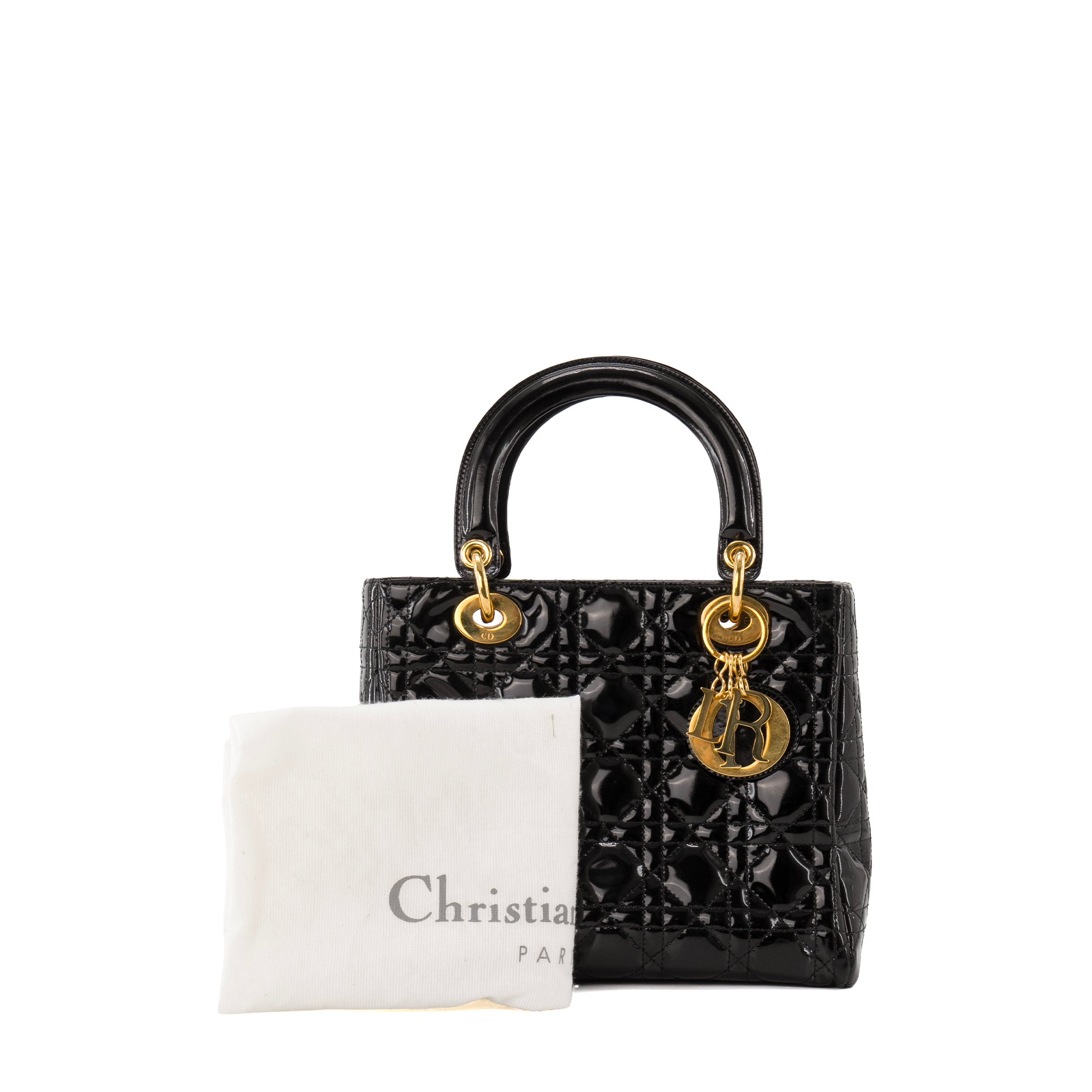 DIOR - Sac à main Lady Dior en cuir verni noir vintage