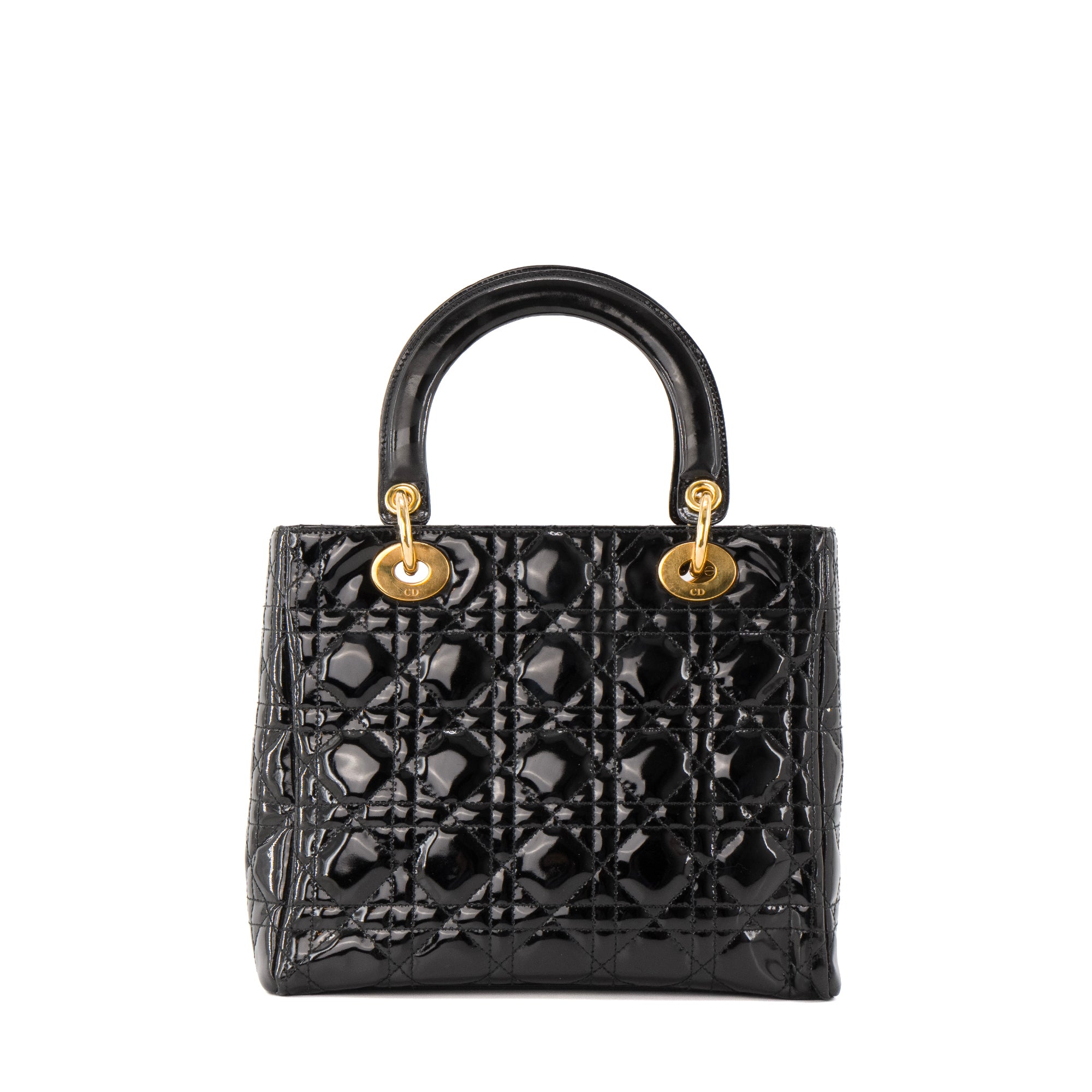 DIOR - Sac à main Lady Dior en cuir verni noir vintage