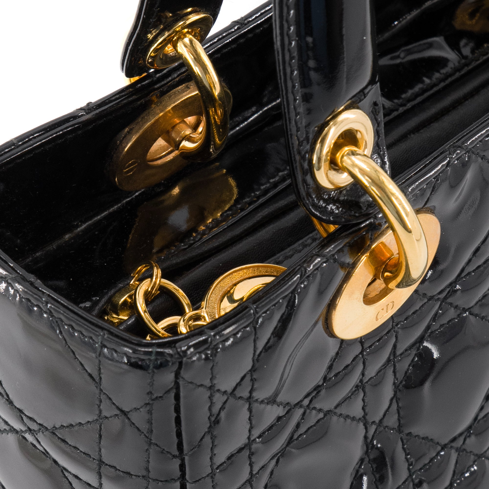 DIOR - Sac à main Lady Dior en cuir verni noir vintage